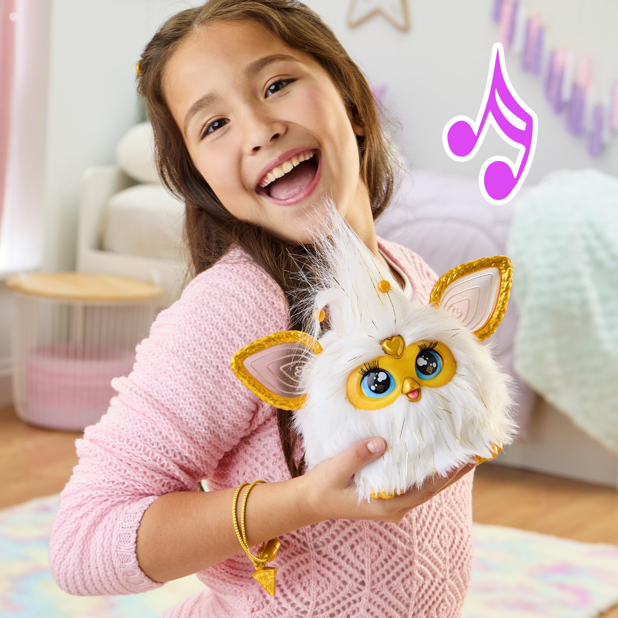 Furby Gold Glam Interactive Plush Toy - Voice-Activated Singing & Dancing Pet with Lights, Ages 6+ 7