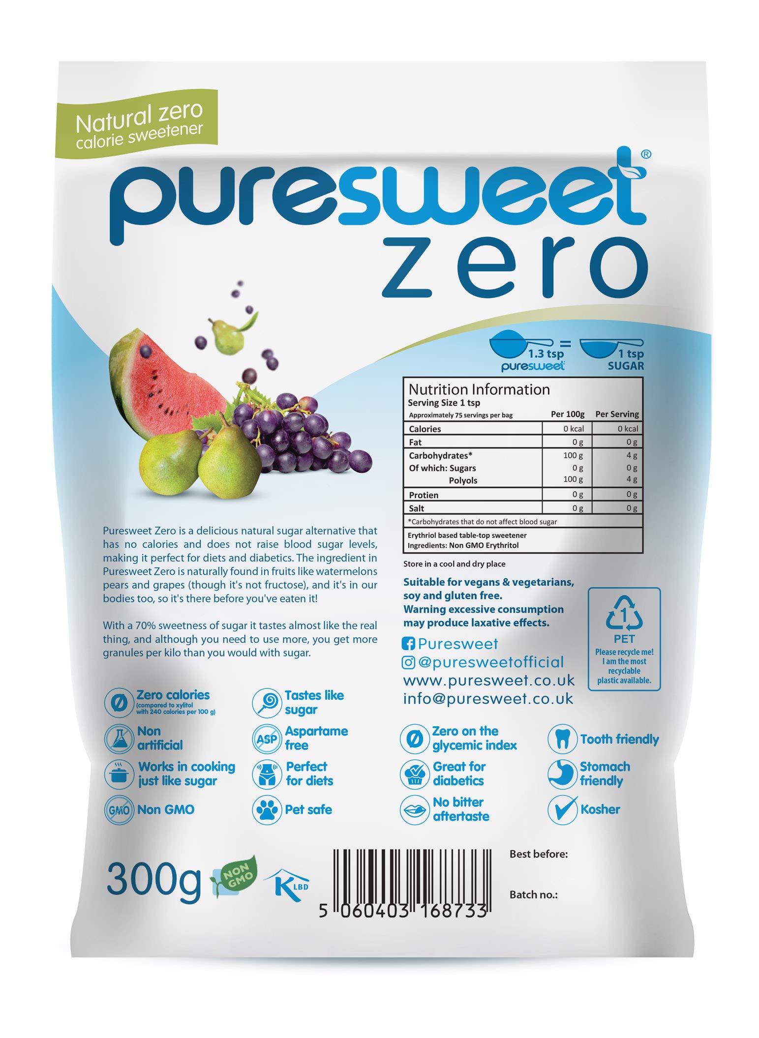 Puresweet Zero® 100% Natural Zero Calorie Sweetener 300g - No Bitter Aftertaste 3