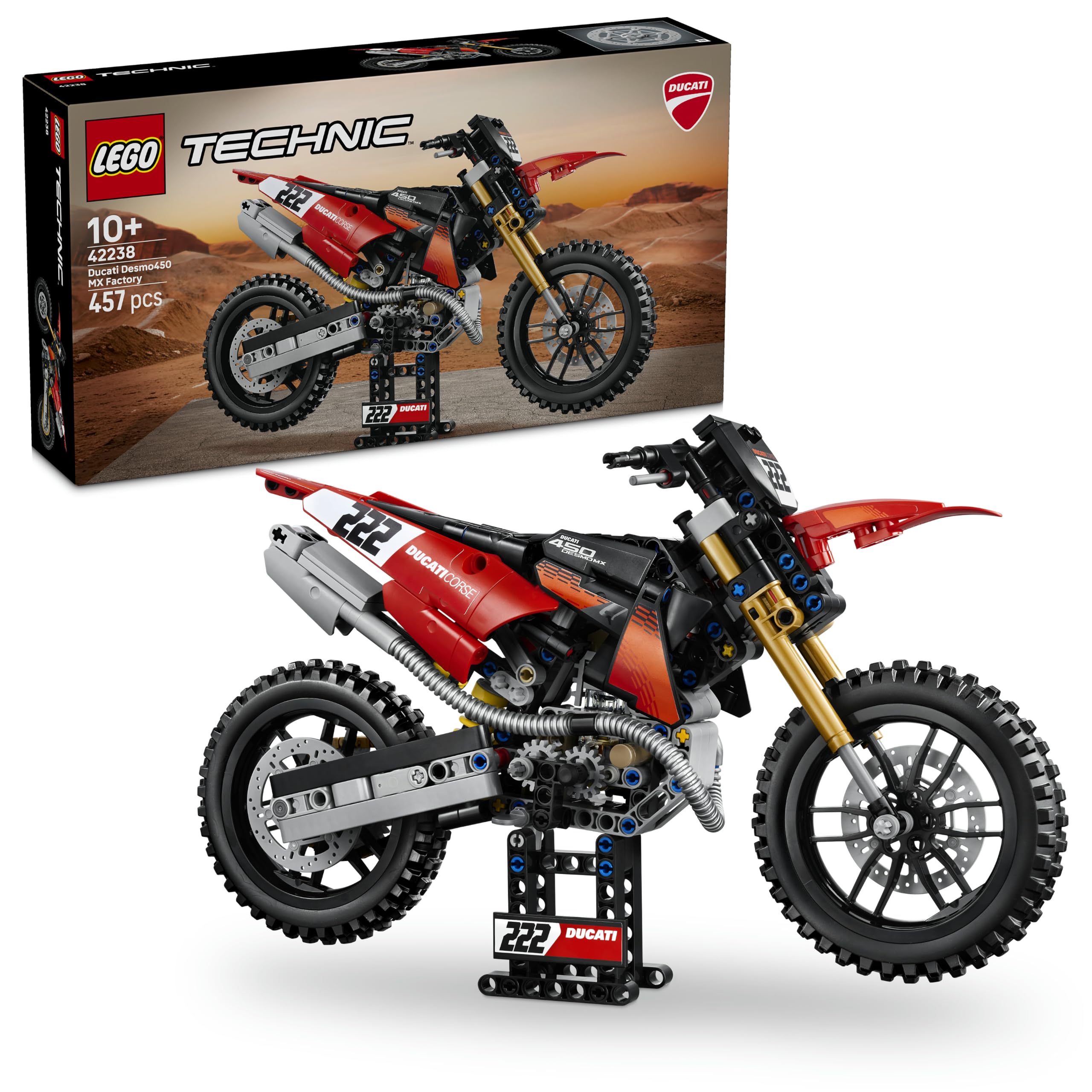 LEGO Technic Ducati Desmo450 MX Factory Motorcycle Building Set - Realistic Engine & Suspension | Ages 10+