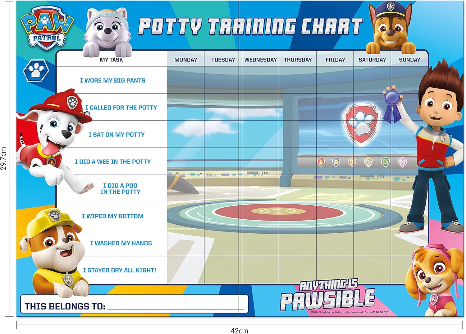 Paw Patrol Potty Training Reward Chart with Reusable Foil Stickers - 36 Months to 6 Years