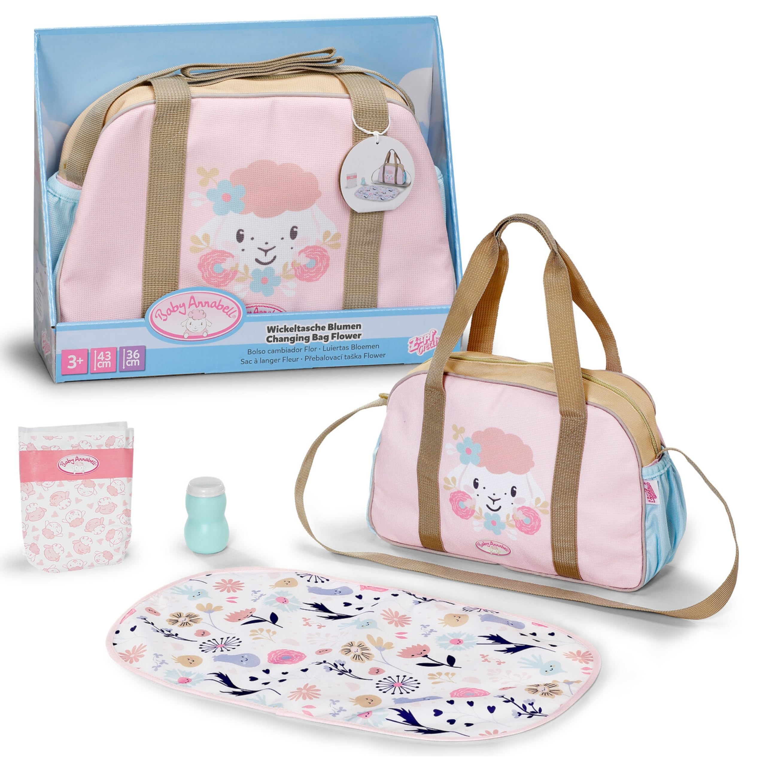 Baby Annabell Changing Bag - Includes Mat, Diaper & Lotion Bottle | Rose Color | Fits 36cm & 43cm Dolls 1