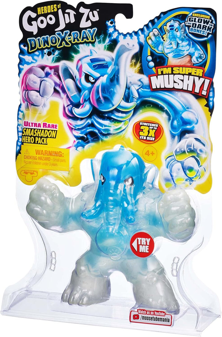 Heroes of Goo Jit Zu Dino X-Ray Ultra Rare Smashadon Hero Pack - Glow-in-the-Dark Bones, Squishy Dinosaur Action Figure for Kids