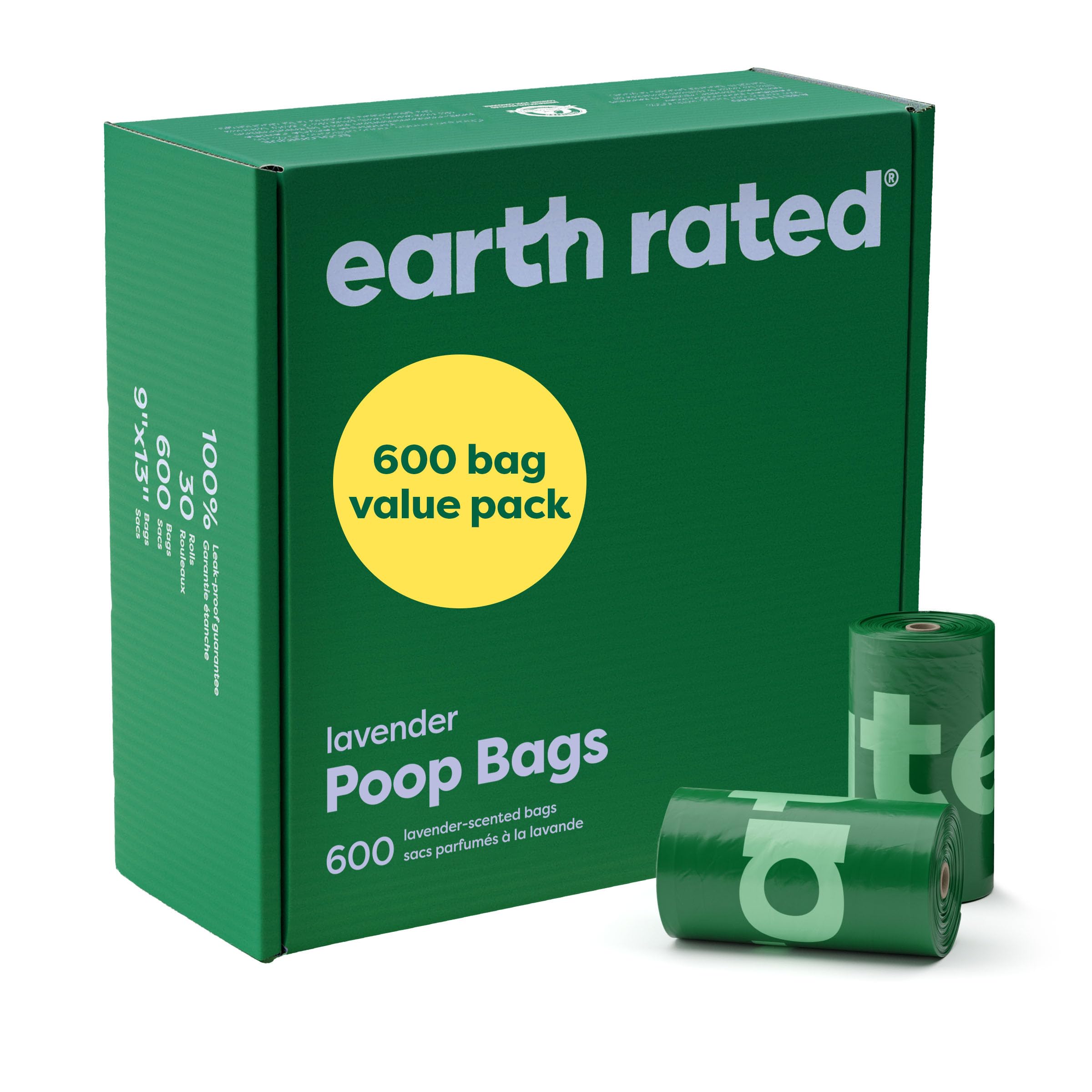 Earth Rated Dog Poo Bags Value Pack - 600 Lavender Scented Bags | Leak-Proof | 30 Rolls