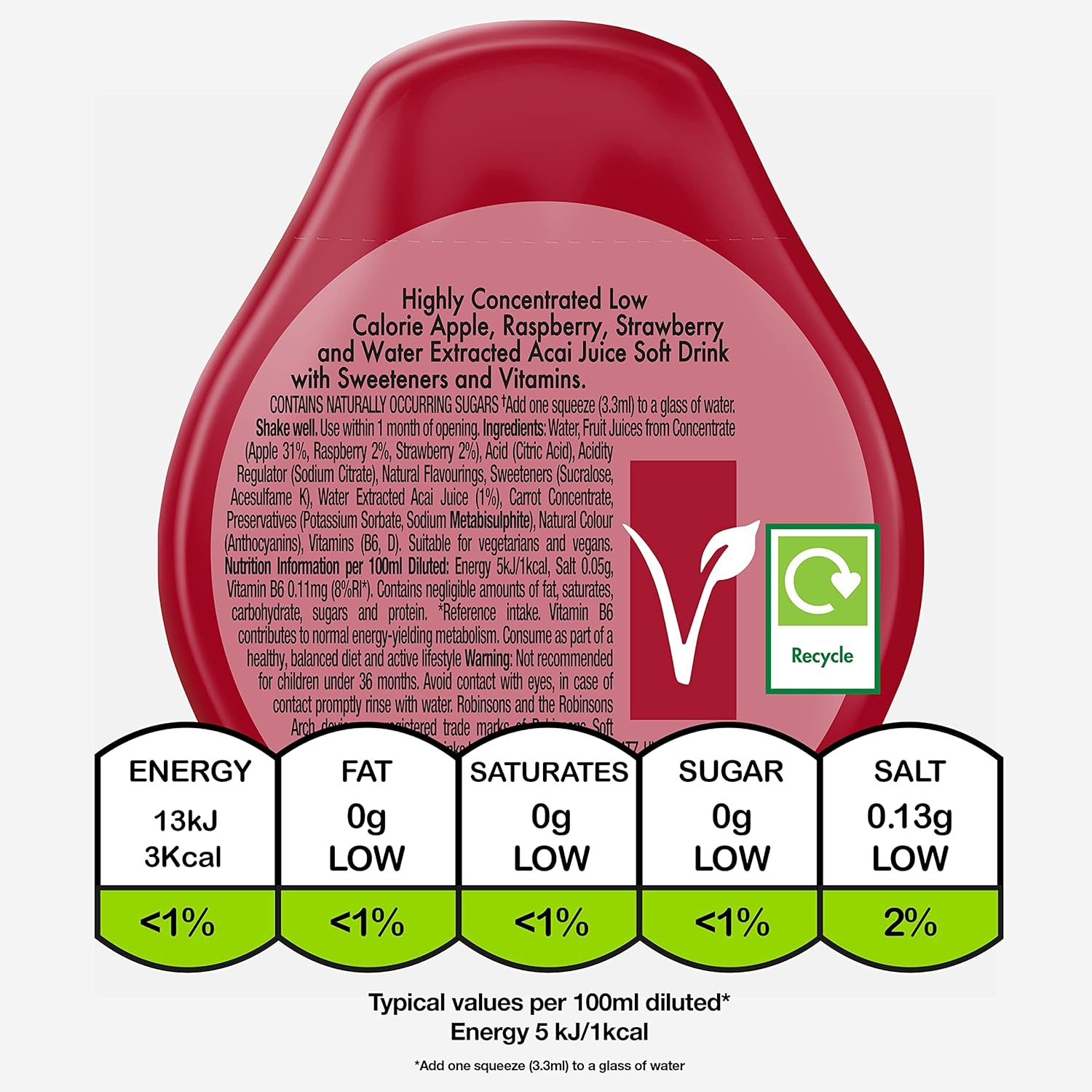 Robinsons Boost Benefit Drops Raspberry, Strawberry & Acai with Vitamin B6 – No Added Sugar Squash Concentrate 6