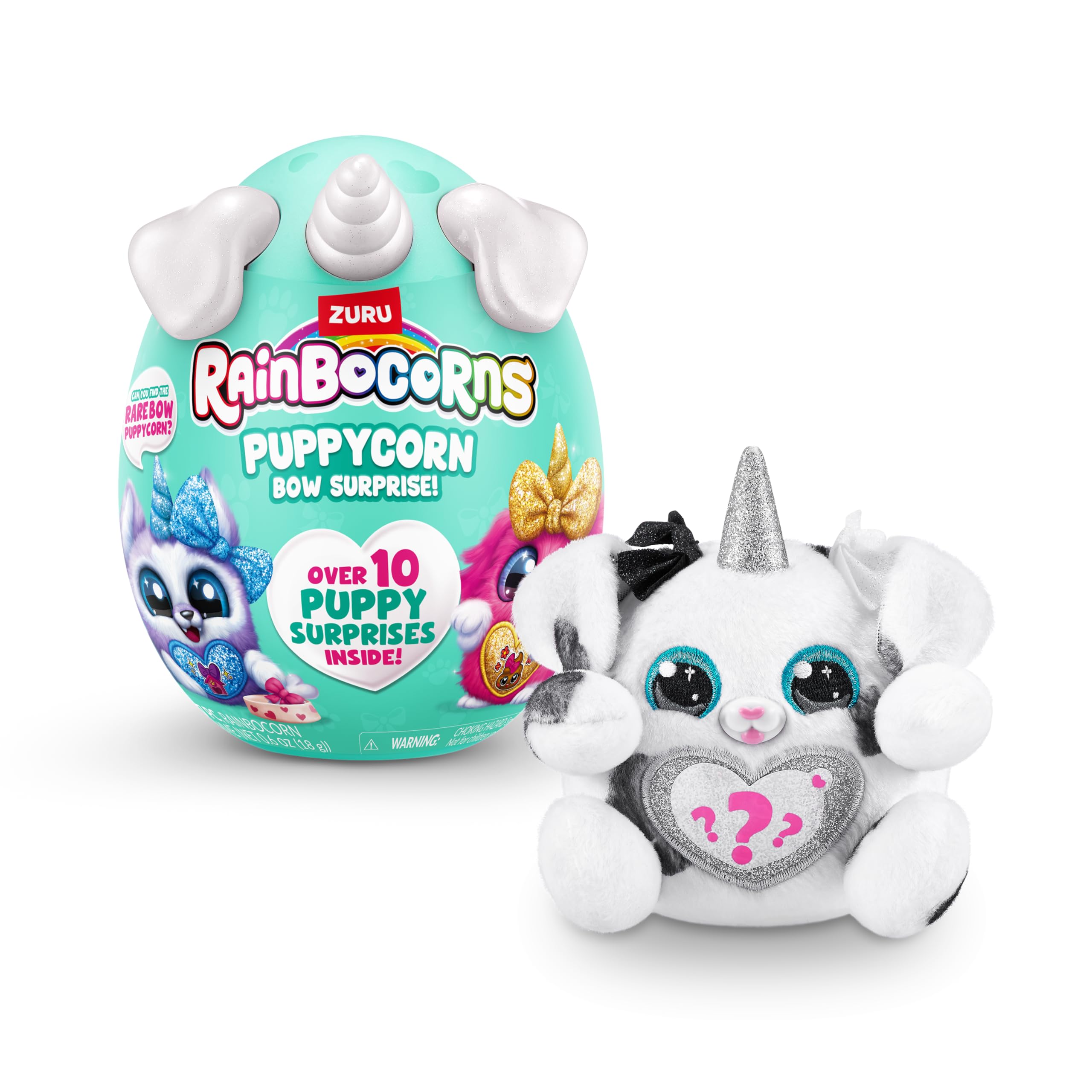 Rainbocorns Puppycorn Bow Surprise - Zedd the Dalmatian Collectible Plush with 5 Layers of Surprises, Slime, Stickers & Boo-Boocorn - Ages 3+