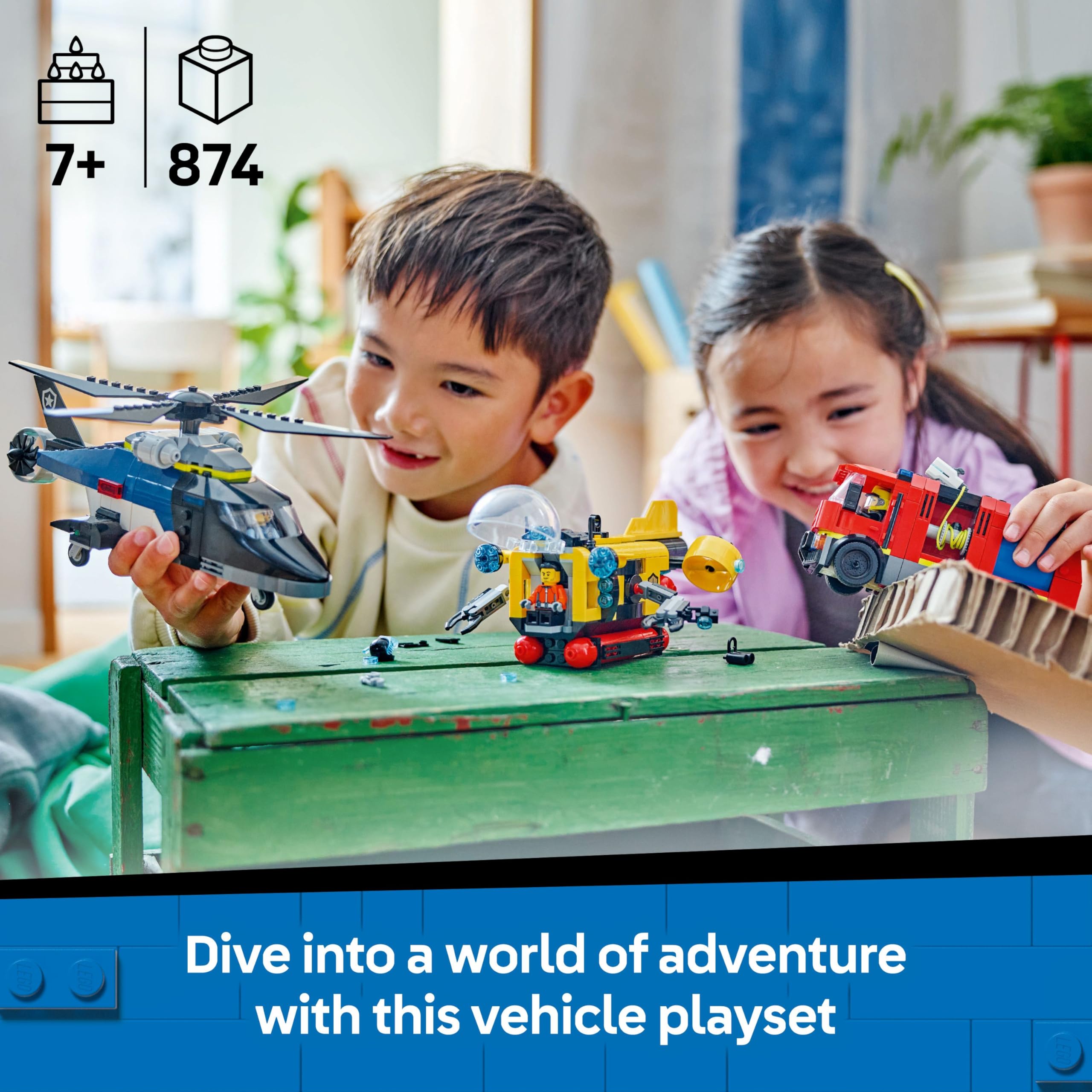 LEGO City 60462 Helicopter, Fire Truck & Submarine Remix Building Set | Ages 7+