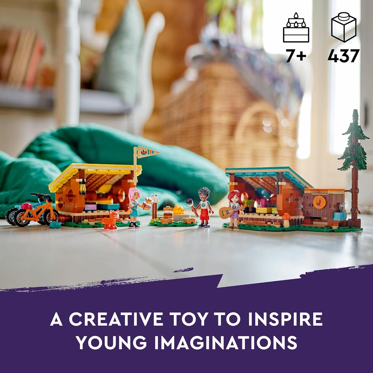 LEGO Friends Adventure Camp Cosy Cabins - Camping Playset with Mini-Dolls & Bikes for Ages 7+ 7