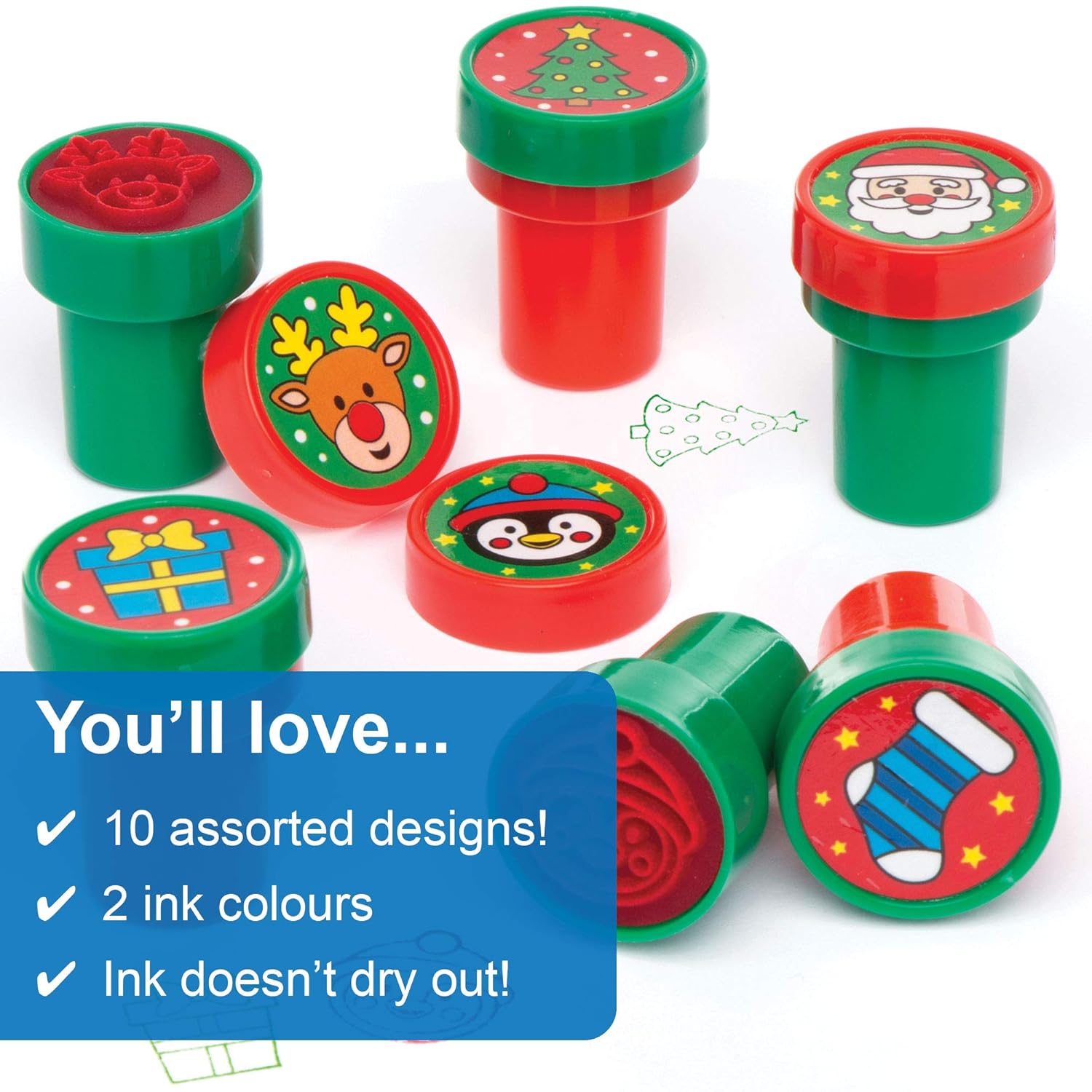 Baker Ross AT251 Self-Inking Christmas Stampers - Arts & Crafts for Kids (Pack of 10) 7