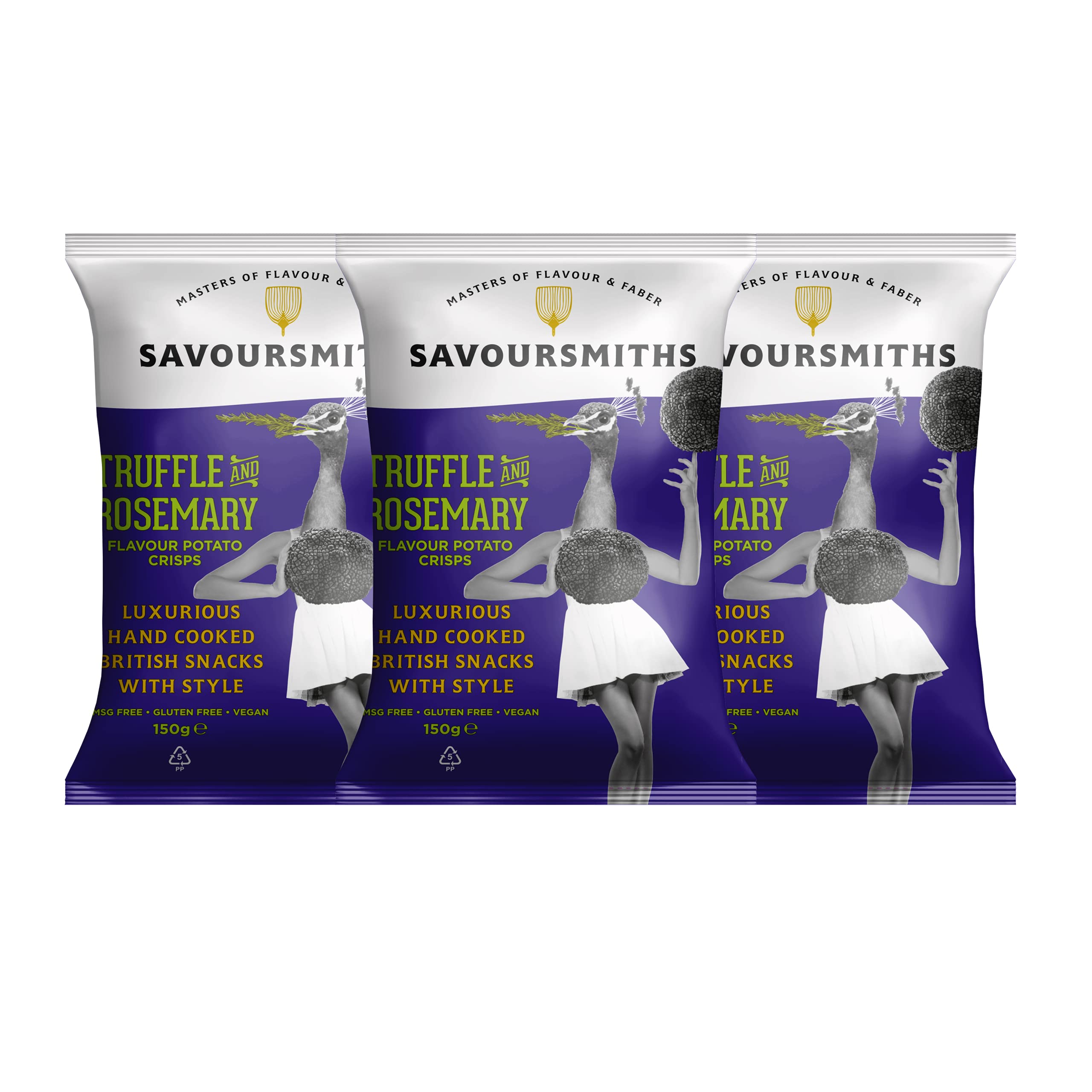 Savoursmiths Truffle and Rosemary Hand-Cooked Luxury Potato Crisps 150g x 3
