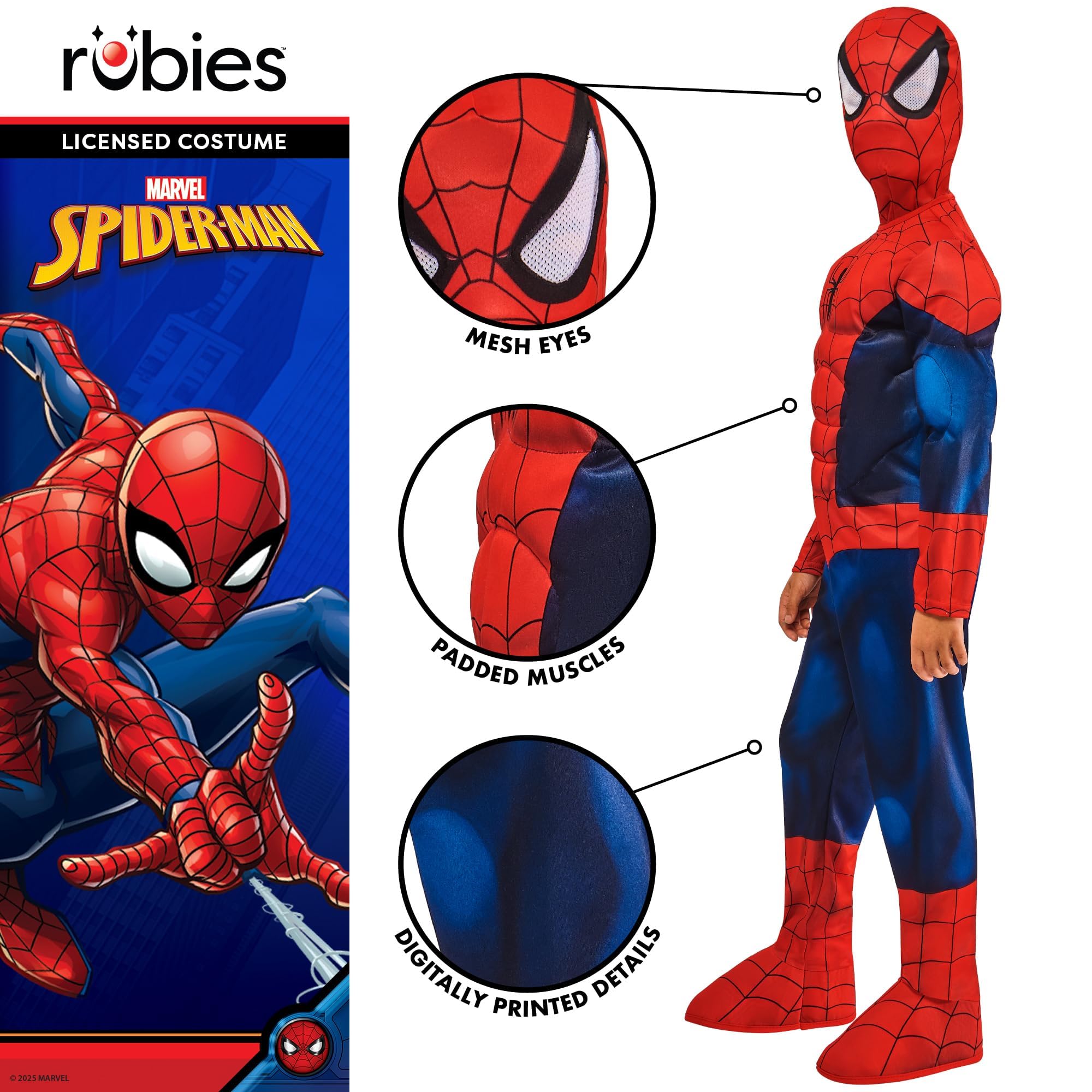Rubies Official Marvel Spider-Man Deluxe Padded Muscles Child Costume | Size 3-4 Years 3