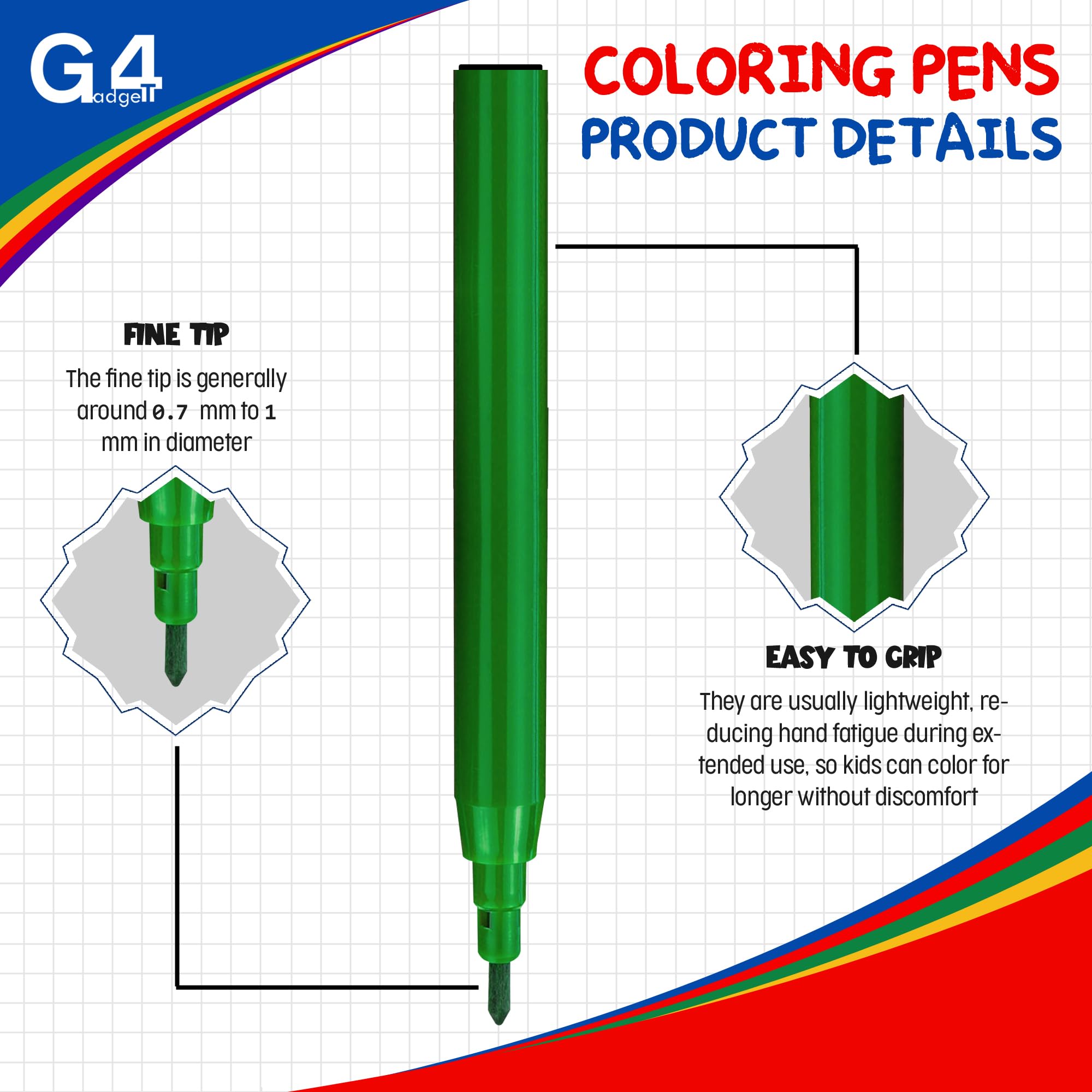 G4GADGET 48 Fine Tip Fiber Coloring Pens - Vibrant Water-Based Art Markers for Kids and Adults 10