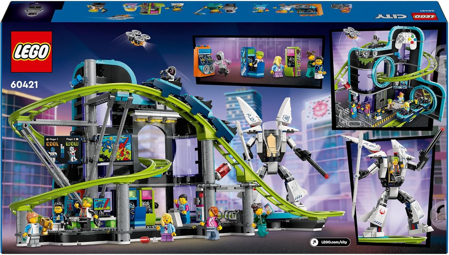 LEGO City Robot World Roller-Coaster Park Set 60421 - Building Toy with Mech, Arcade & Minifigures 7