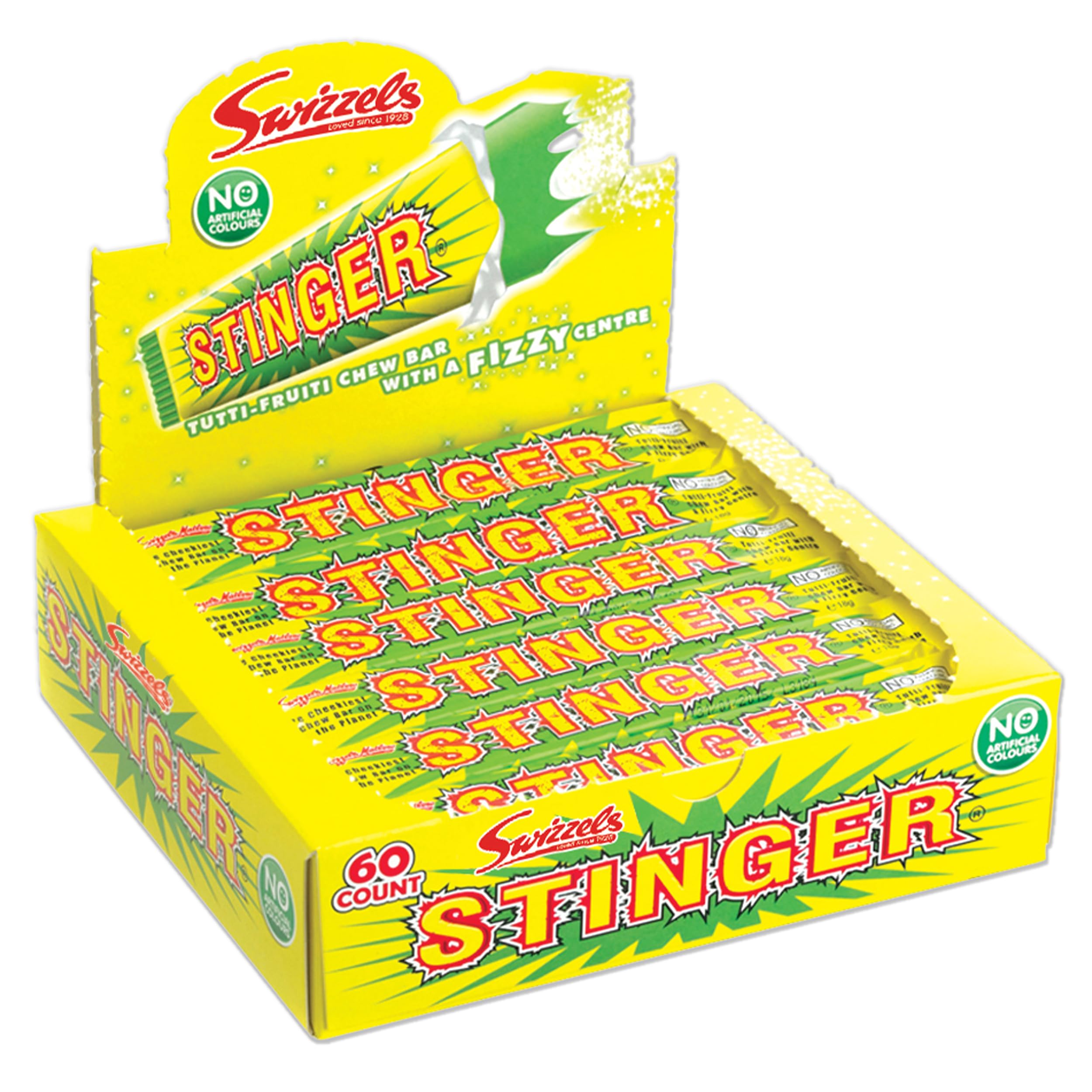 Swizzels Stinger Tutti Frutti Chew Bar Sweets - Vegan Chewy Candy with Fizzy Centre (60 Pack)