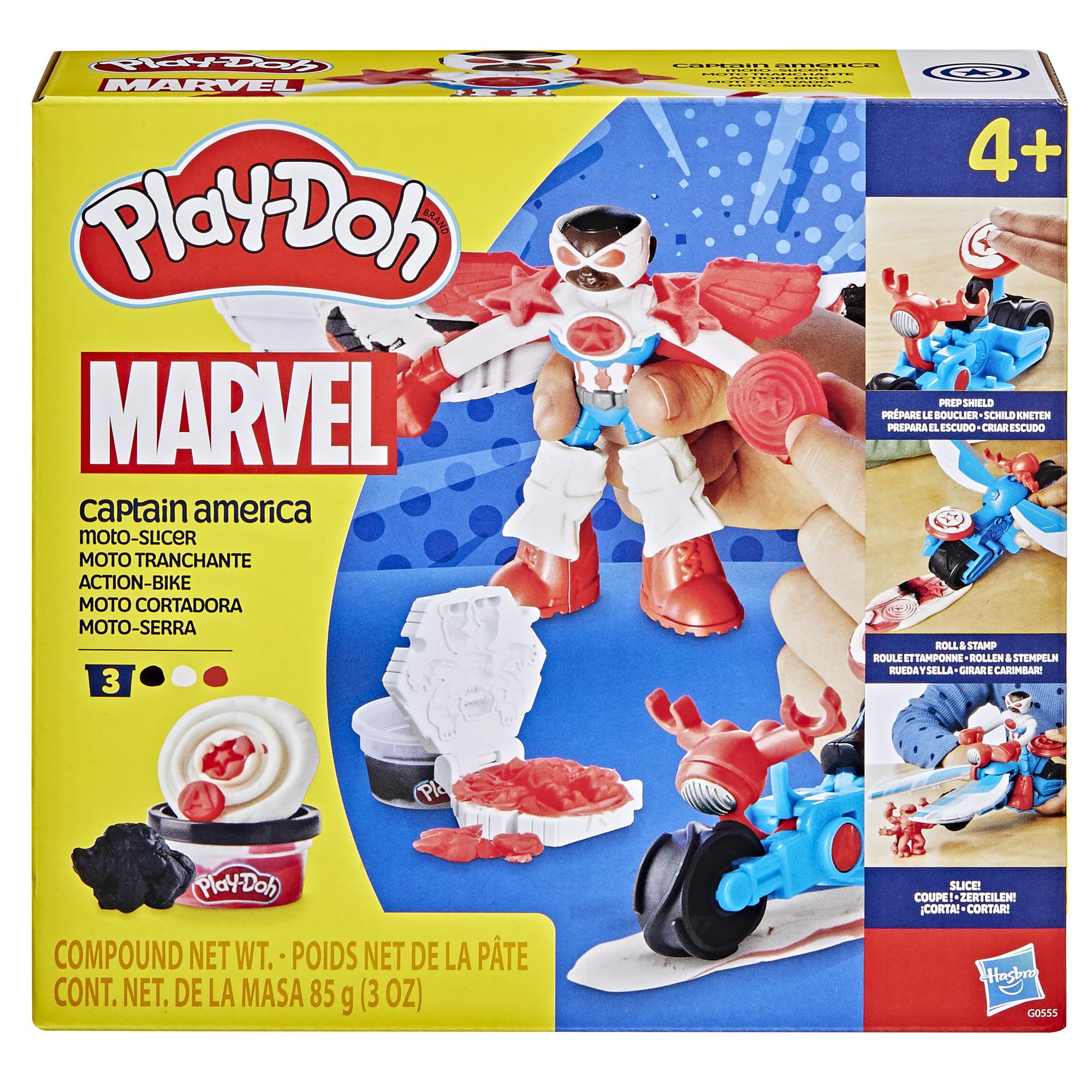 Play-Doh Marvel Captain America Moto-Slicer Spielset – Biegsame Figur, Motorradwerkzeug und 3 Wannen, ab 4 Jahren 9