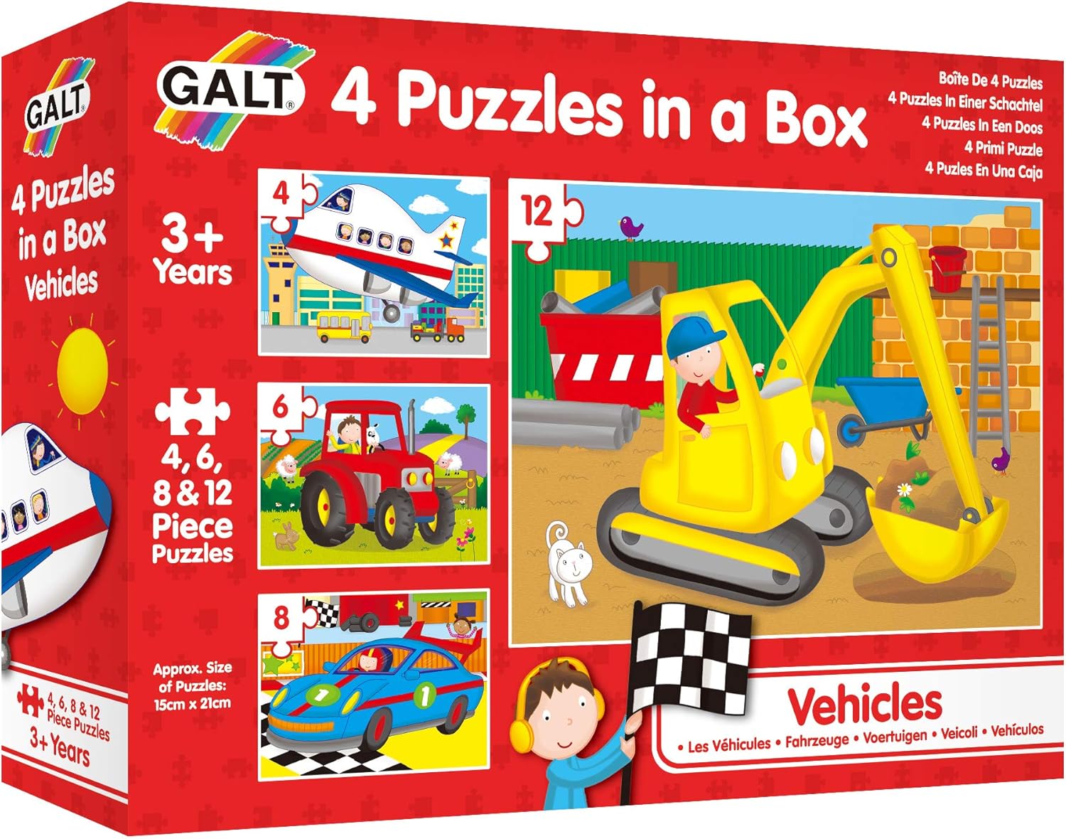 Galt Toys 4 Puzzles in a Box - Vehicles Educational Jigsaw Puzzle Set for Kids 3 Years+ 5
