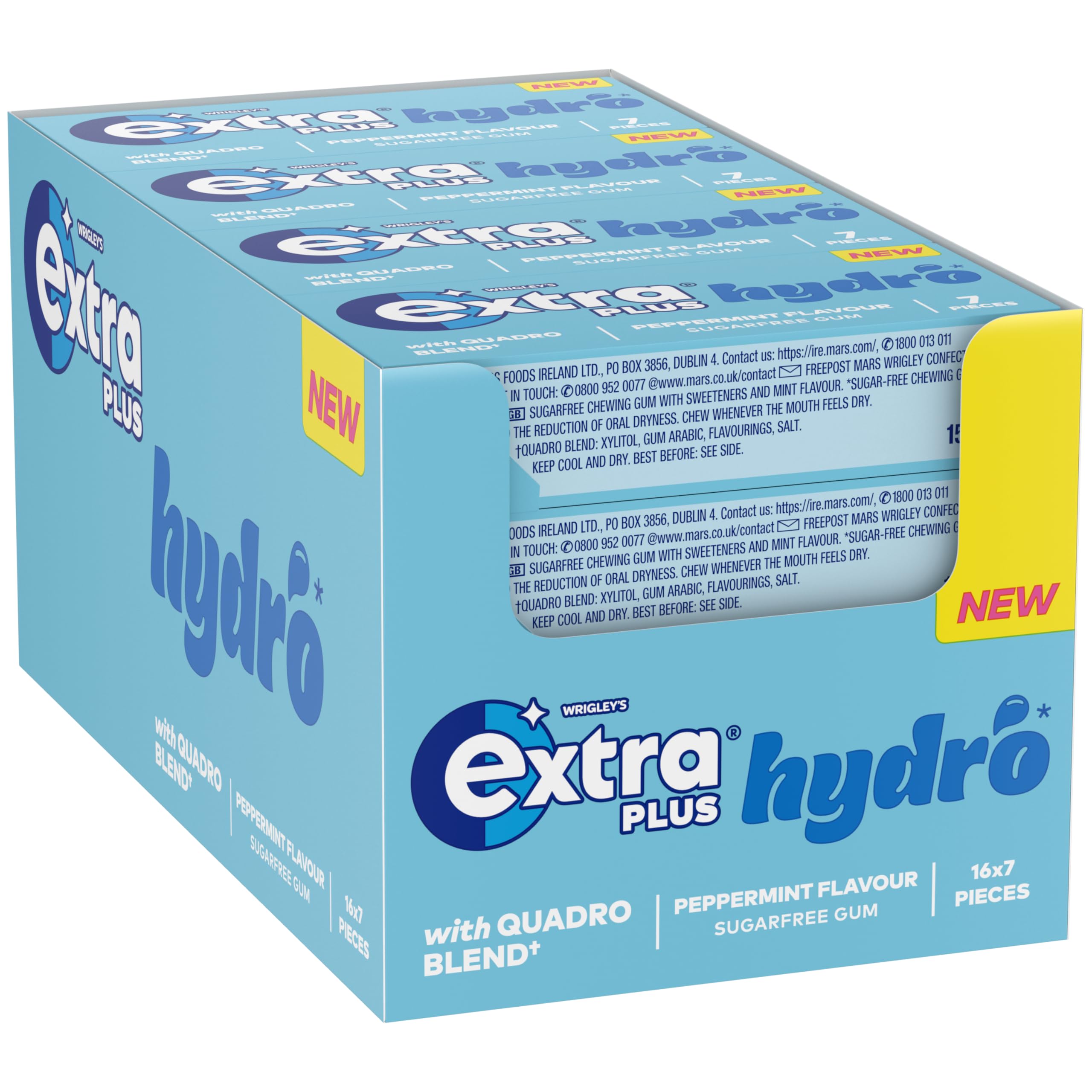 Extra Plus Hydro Spearmint Sugar Free Chewing Gum | Bulk Case 16 Packs (112 Pieces)