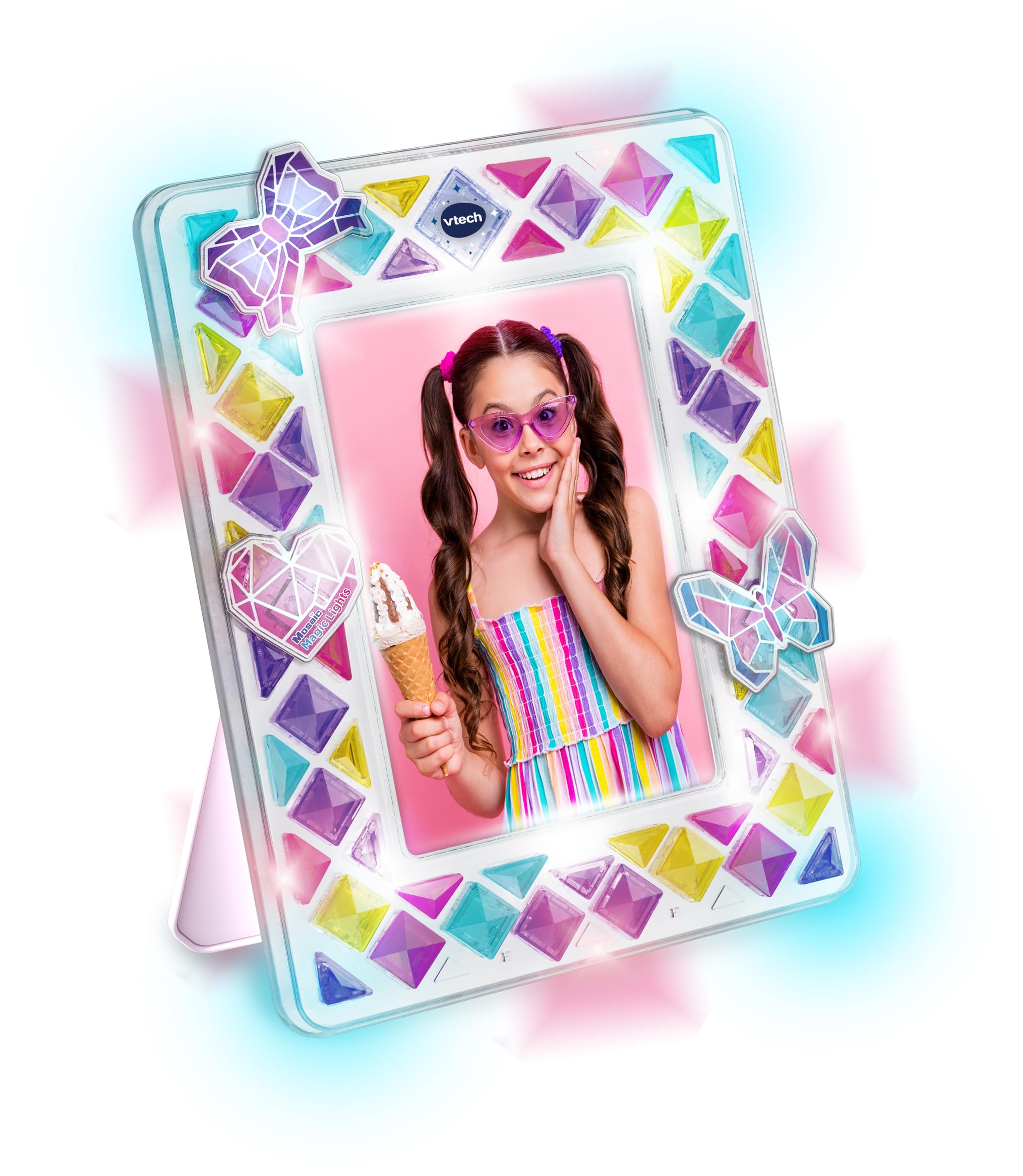 VTech Mosaic Magic Lights Photo Frame - 70+ Colourful Tiles, Light-Up Craft Kit for Ages 5+