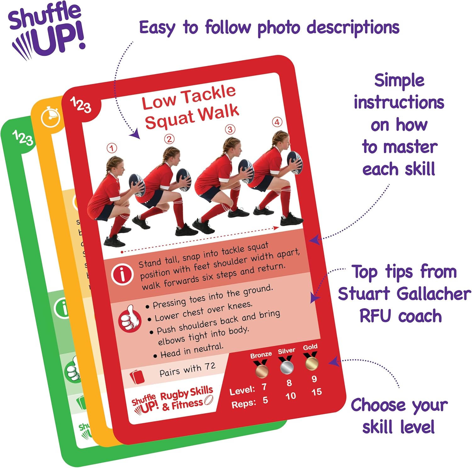 Shuffle Up Rugby Games - 70+ Fun & Active Fitness Workout Card Game for Kids and Family 5