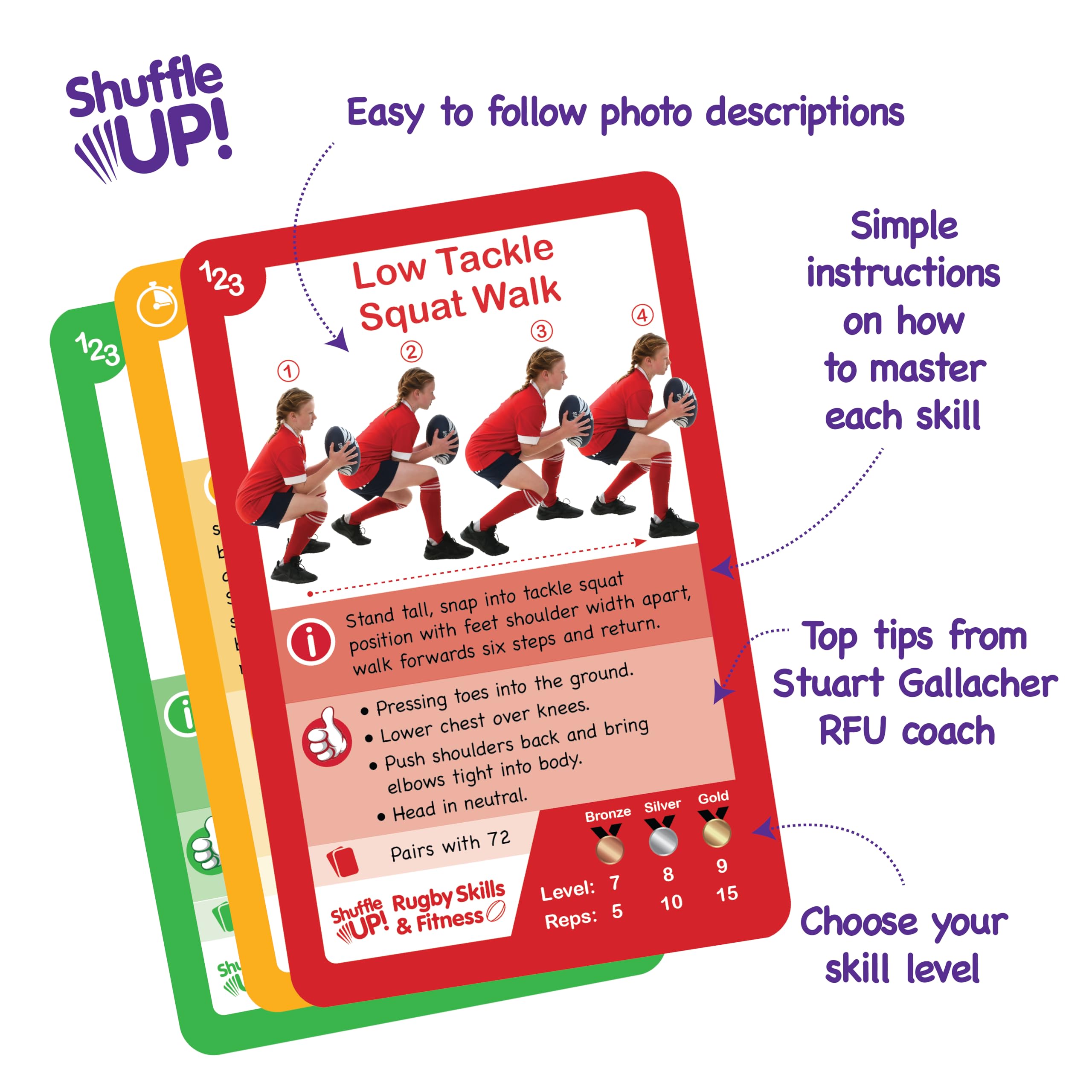 Shuffle Up Rugby Games - 70+ Fun & Active Fitness Workout Card Game for Kids and Family 11