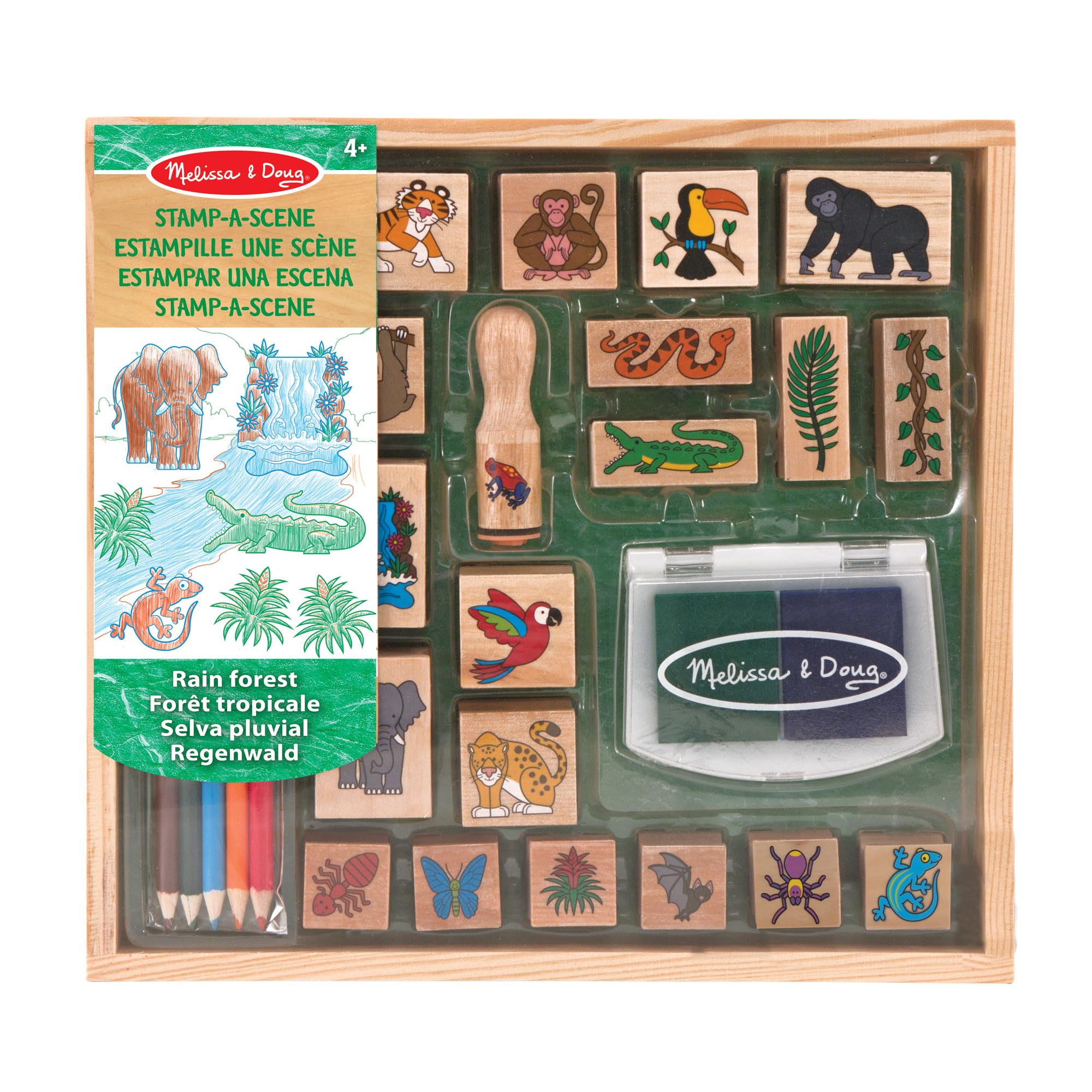 Melissa & Doug Stamp-a-Scene Rain Forest - 20-Piece Stamp Set with Colored Pencils & Ink Pad 6