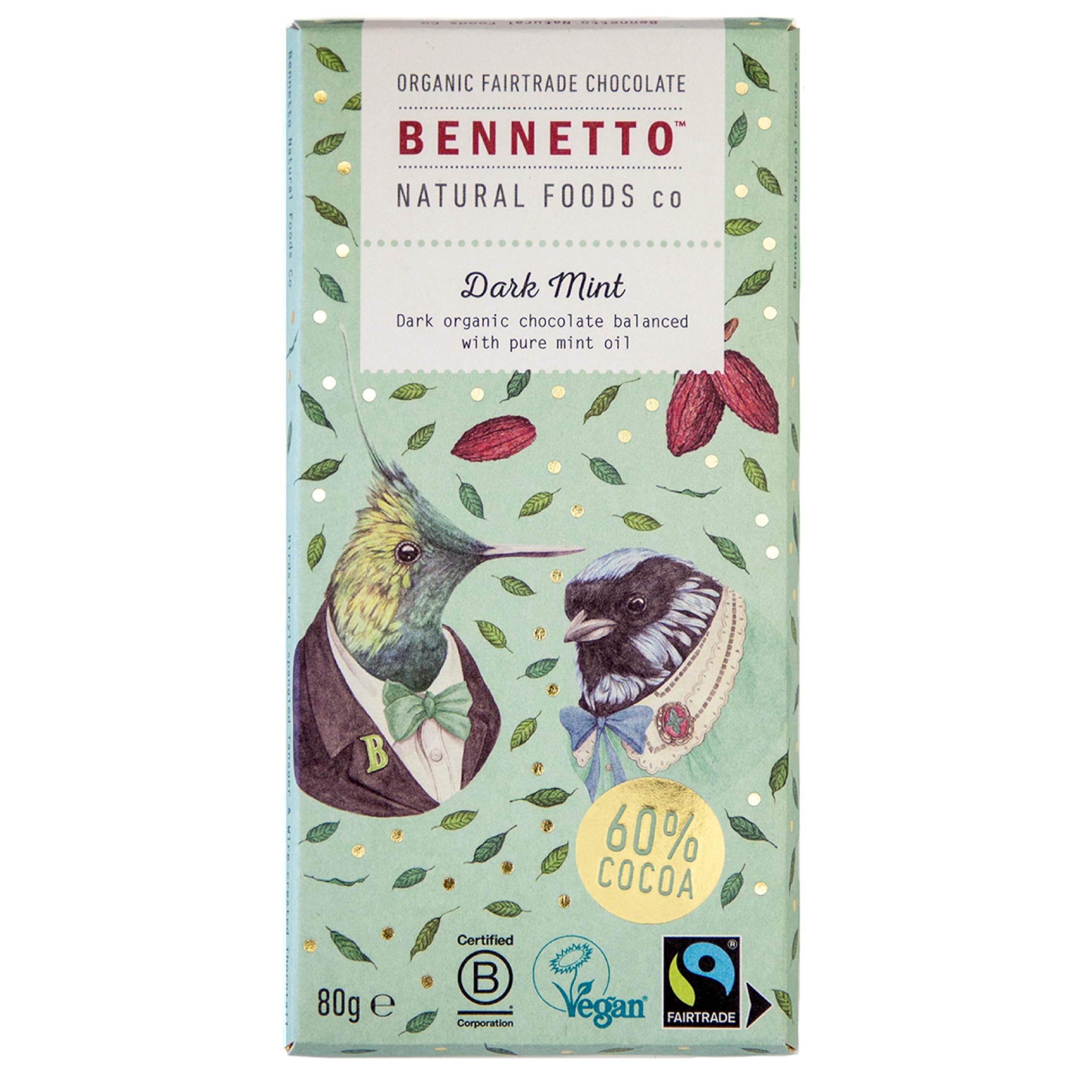 Bennetto Dark Mint Dark Chocolate with 60% Cocoa and Peppermint Oil - 90g