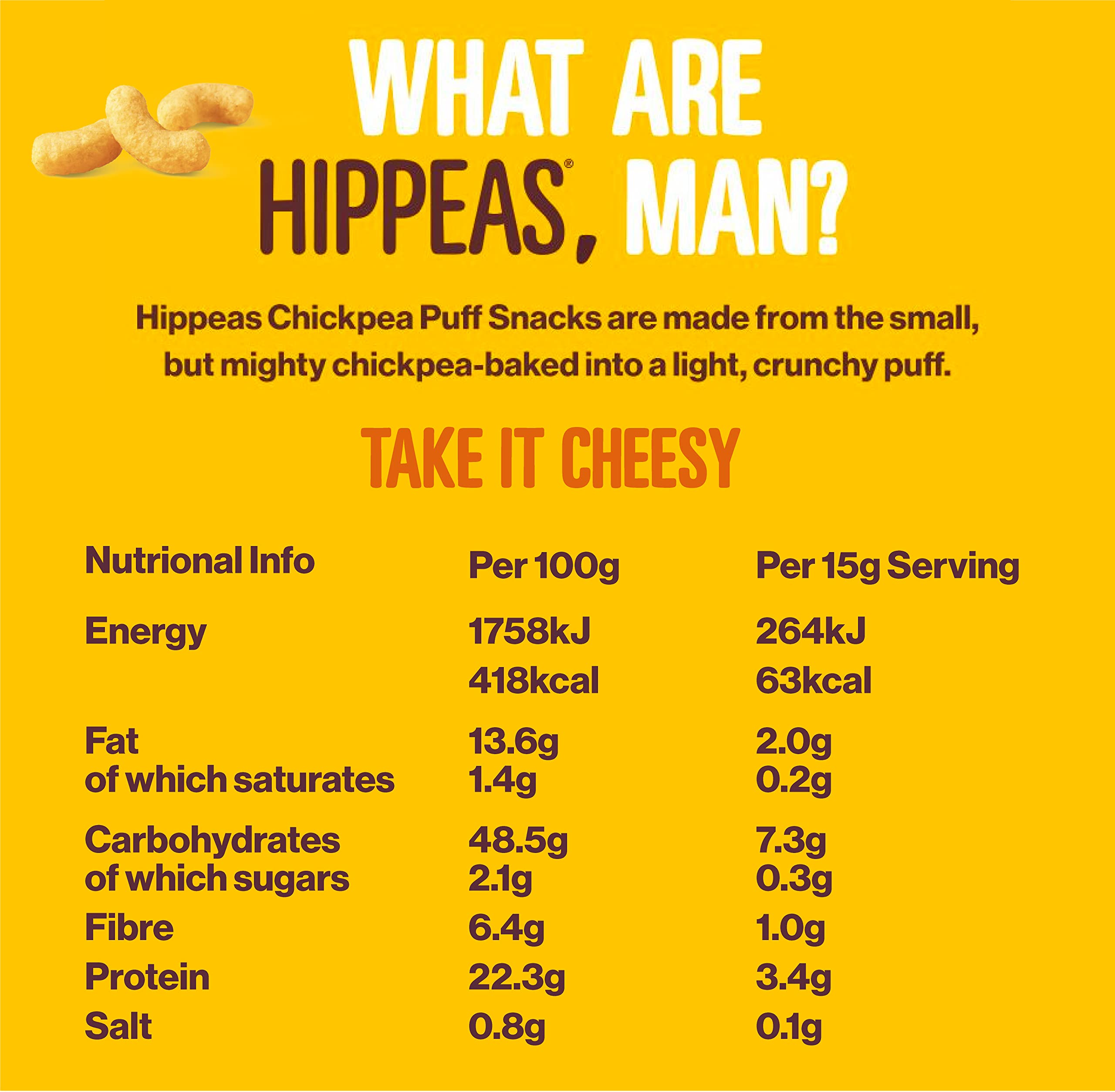 Hippeas Take It Cheesy Chickpea Puffs Vegan Crisps Multipack | 25 x 15g 7