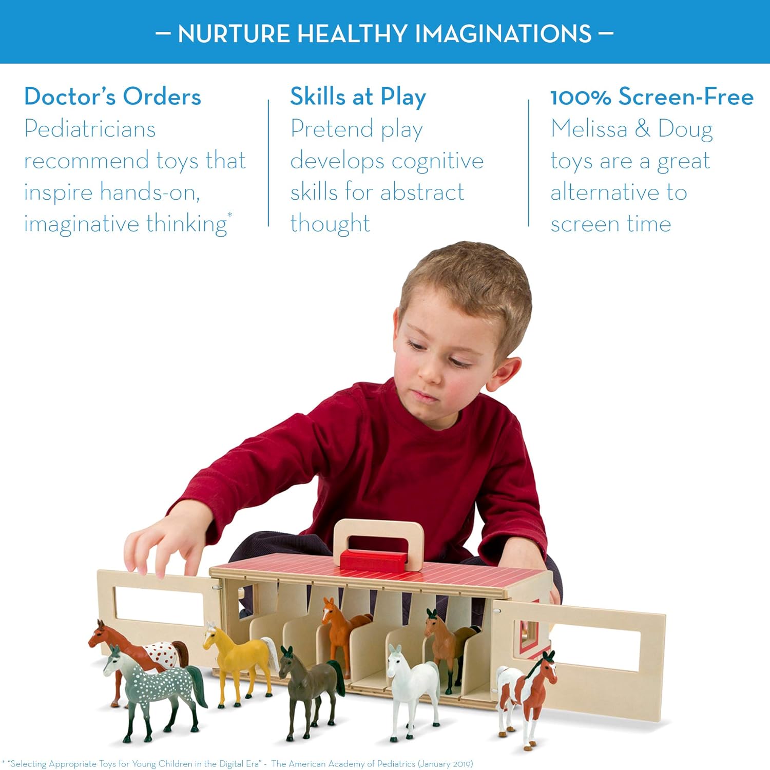 Melissa & Doug Take-Along Show-Horse Stable Playset - Wooden Pretend Play Toy with 8 Horses, Ages 3+ 6