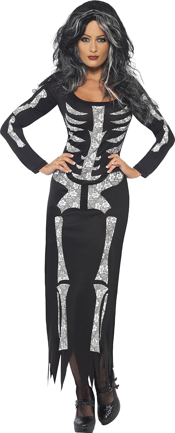 Smiffys Skeleton Costume - Women's Long Sleeve Tube Dress, Size S