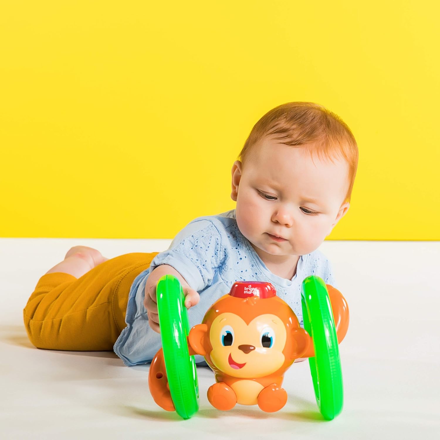 Bright Starts Roll and Glow Monkey - Light-Up Rolling Toy with Music for Babies 6M+ 7