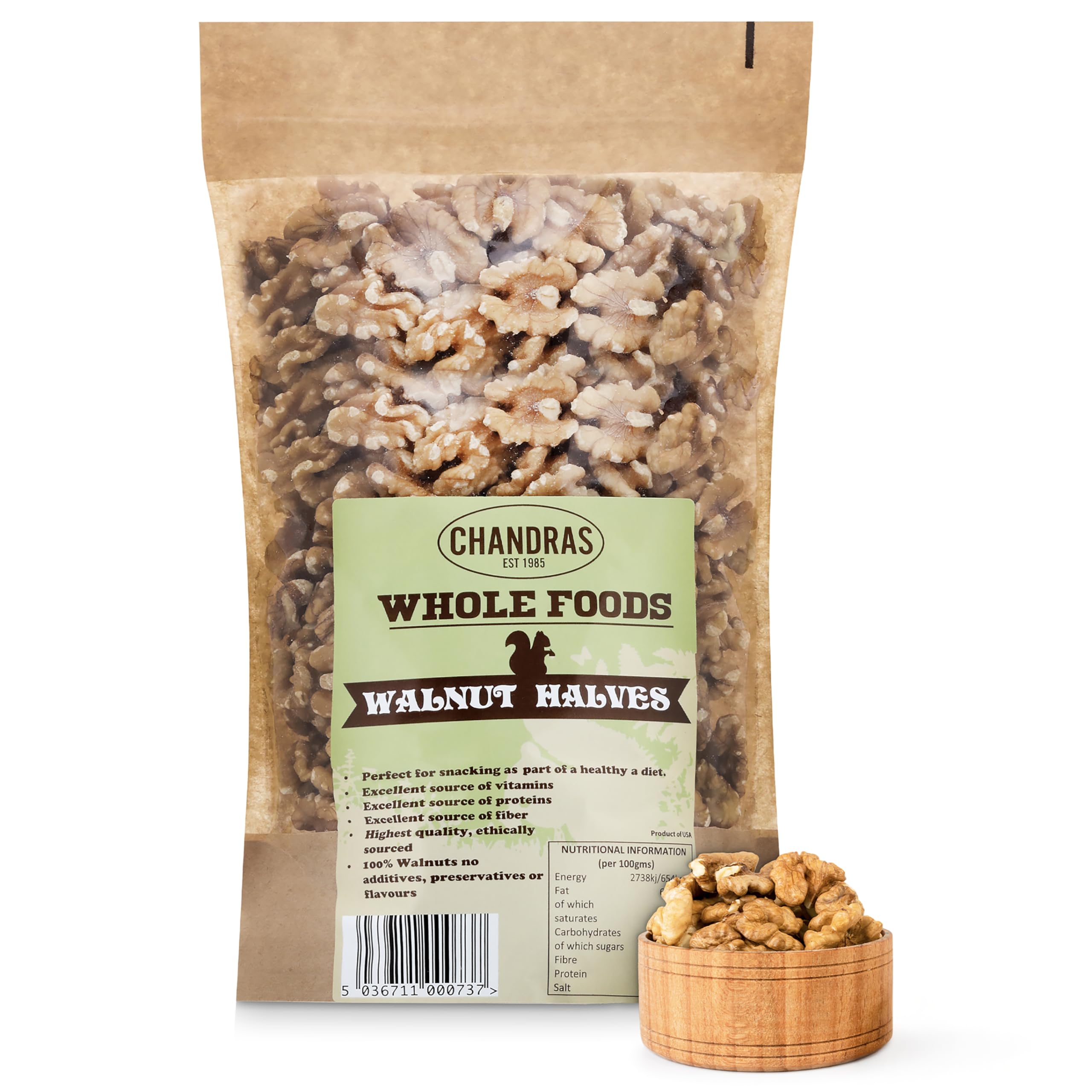 CHANDRA Whole Foods Walnut Halves - 1KG Resealable Bag | Keto & Paleo Friendly | Gluten-Free