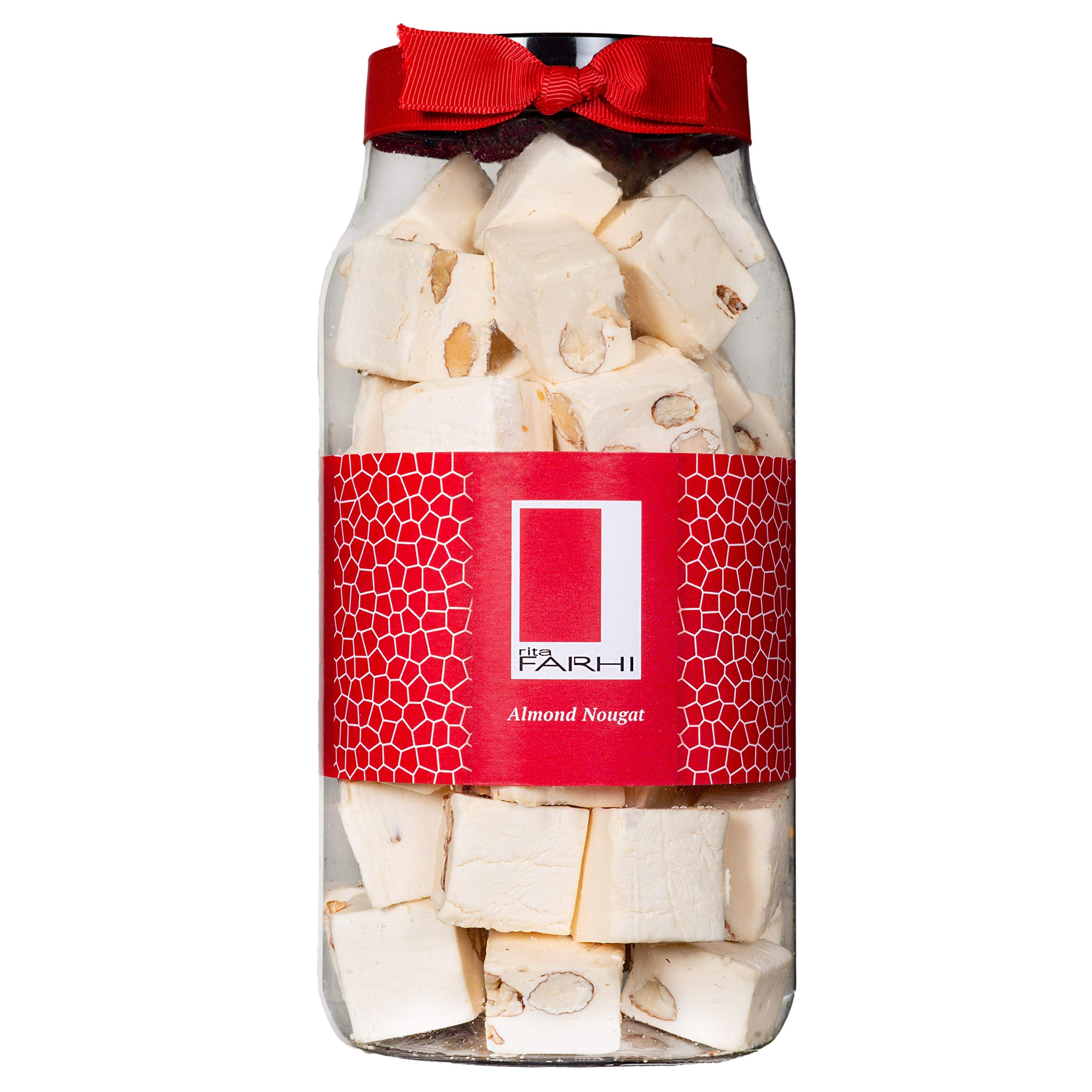 Rita Farhi Traditional Almond Nougat in Gift Jar - 500g - Soft Honey & Almond Chewy Confection