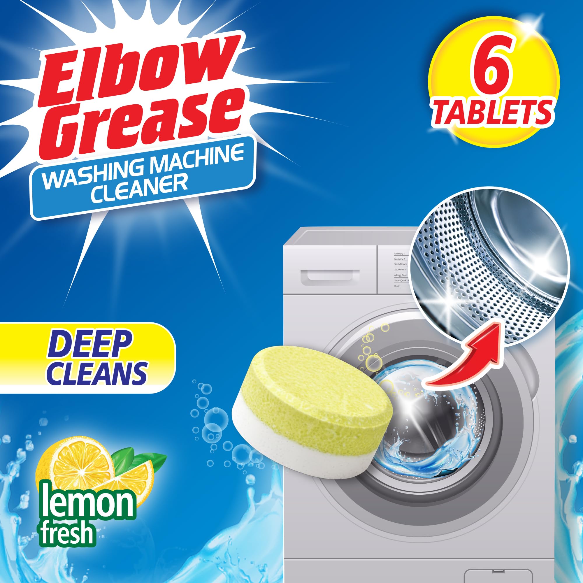 Elbow Grease Washing Machine Cleaner Tablets - Cleans Odors, Limescale & Build-up | 6 Tablets