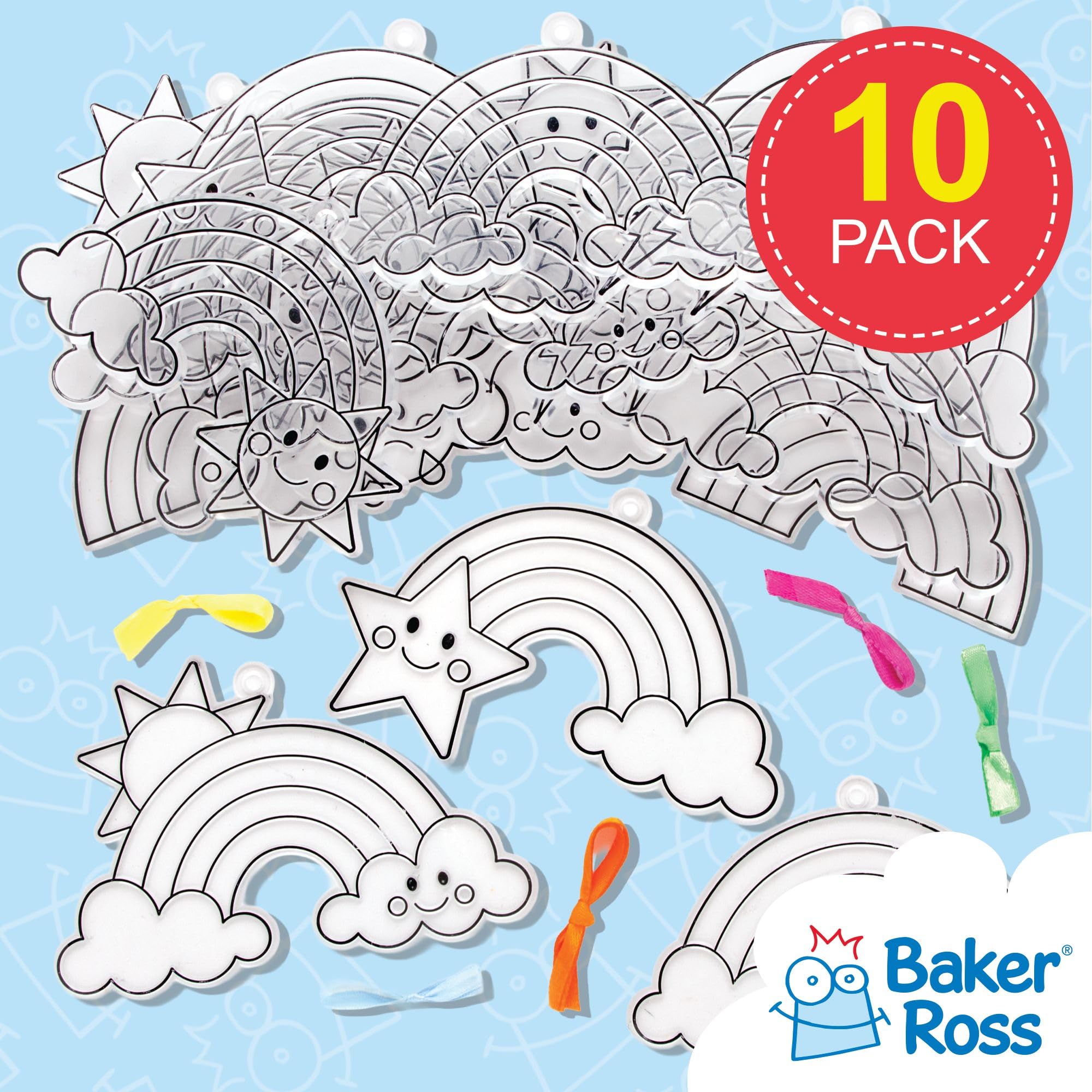 Baker Ross Rainbow Suncatcher Craft Kit - Pack of 10, Acrylic, Assorted Designs 2