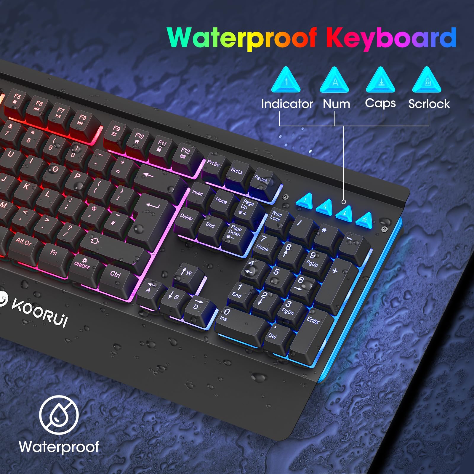 KOORUI Gaming-Tastatur – Kabelgebundene mechanische taktile Schalter RGB-Hintergrundbeleuchtung 104-Tasten PC &amp; Mac 7
