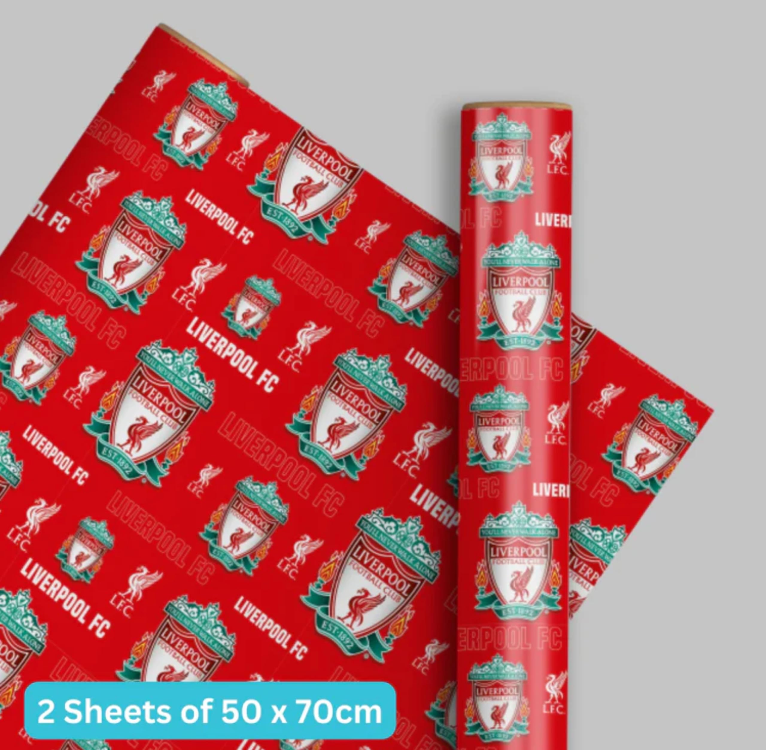 Danilo Promotions LTD Liverpool FC Wrapping Paper - 2 Sheets & 2 Tags | Red/Yellow 4