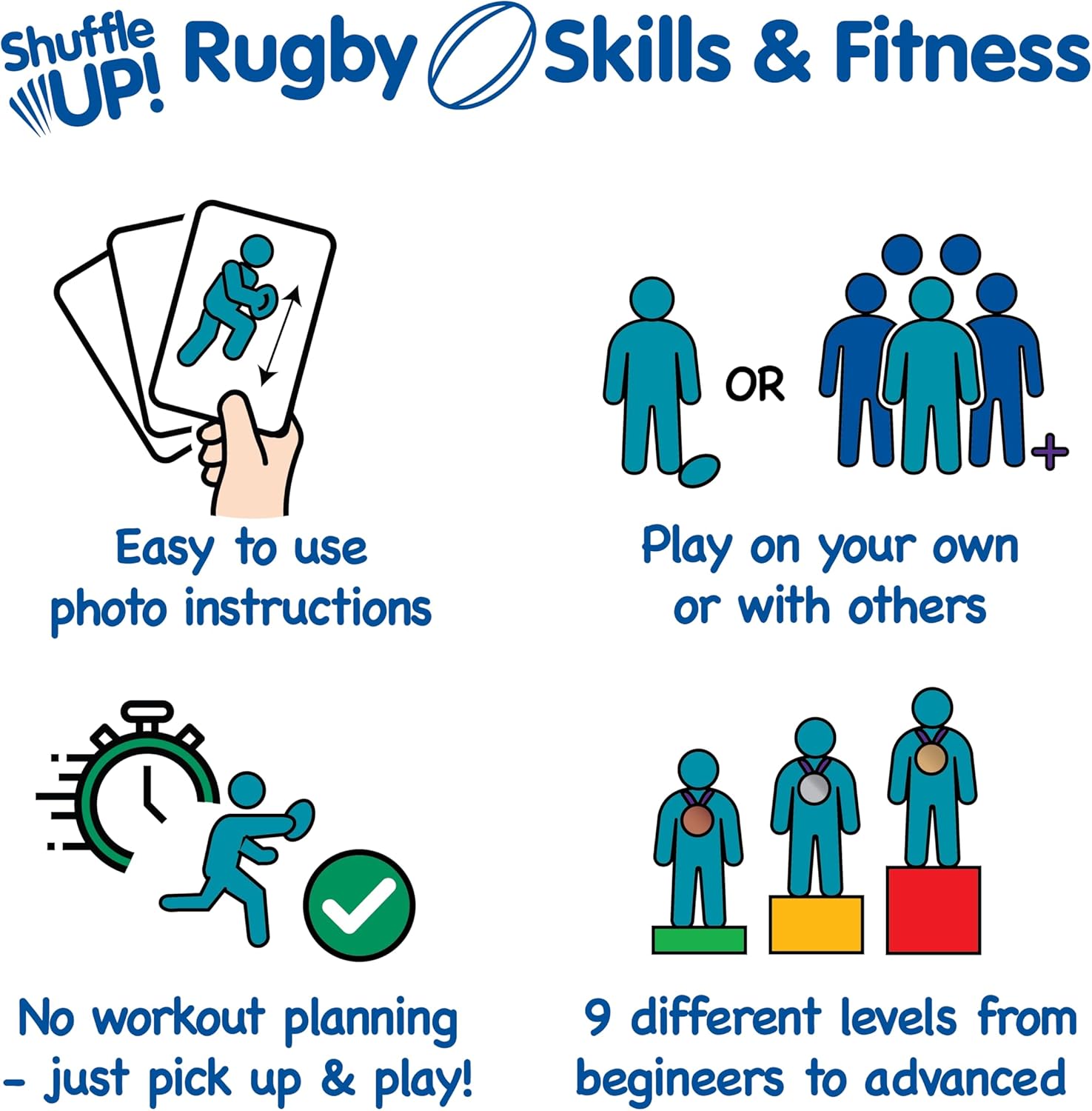 Shuffle Up Rugby Games - 70+ Fun & Active Fitness Workout Card Game for Kids and Family 6