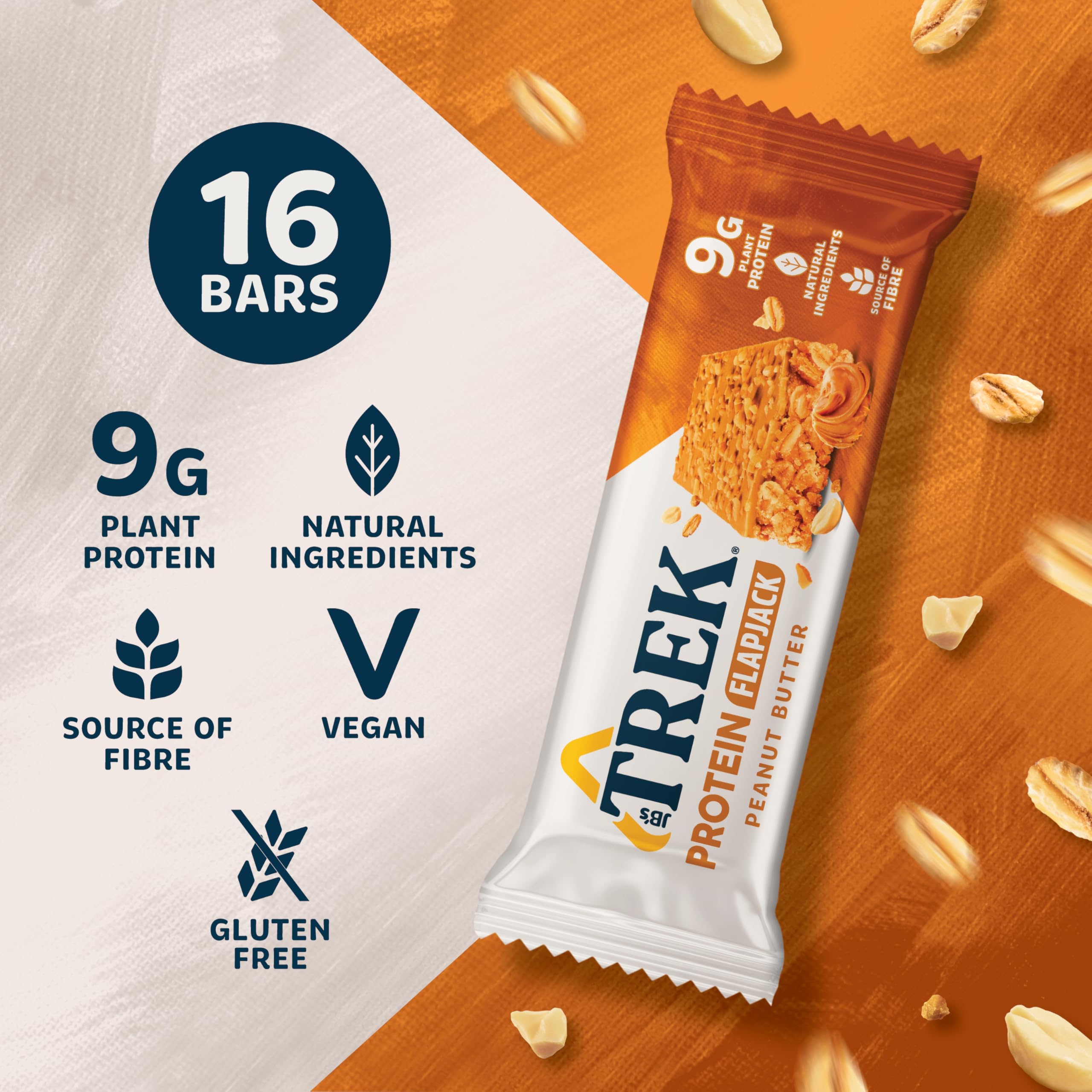 JB's TREK High Protein Flapjack Peanut Butter - Gluten Free Plant Based Protein Bar