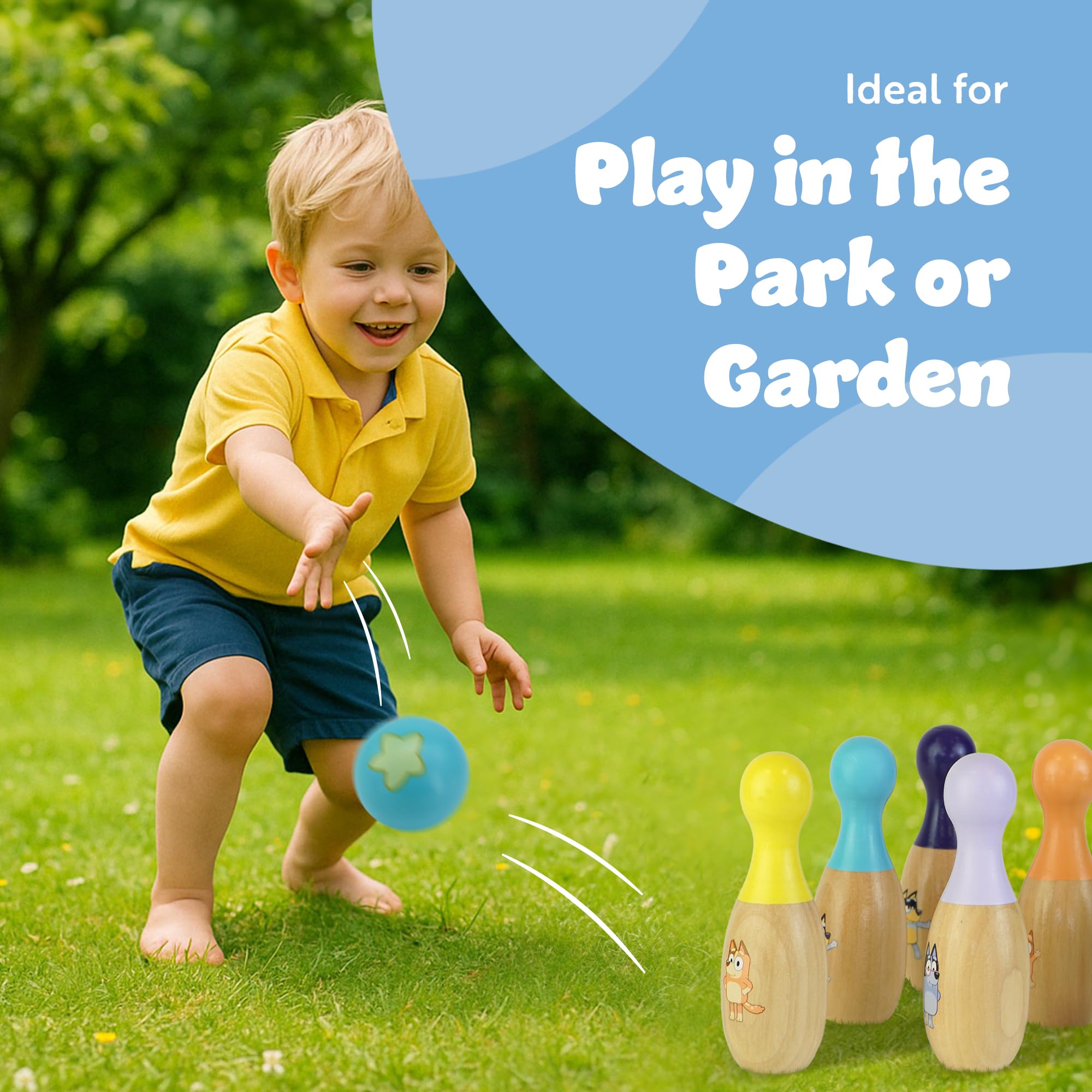 Bluey Wooden Skittles Set - 6 Character Pins (Bluey & Bingo) & Ball | Indoor/Outdoor Play 7