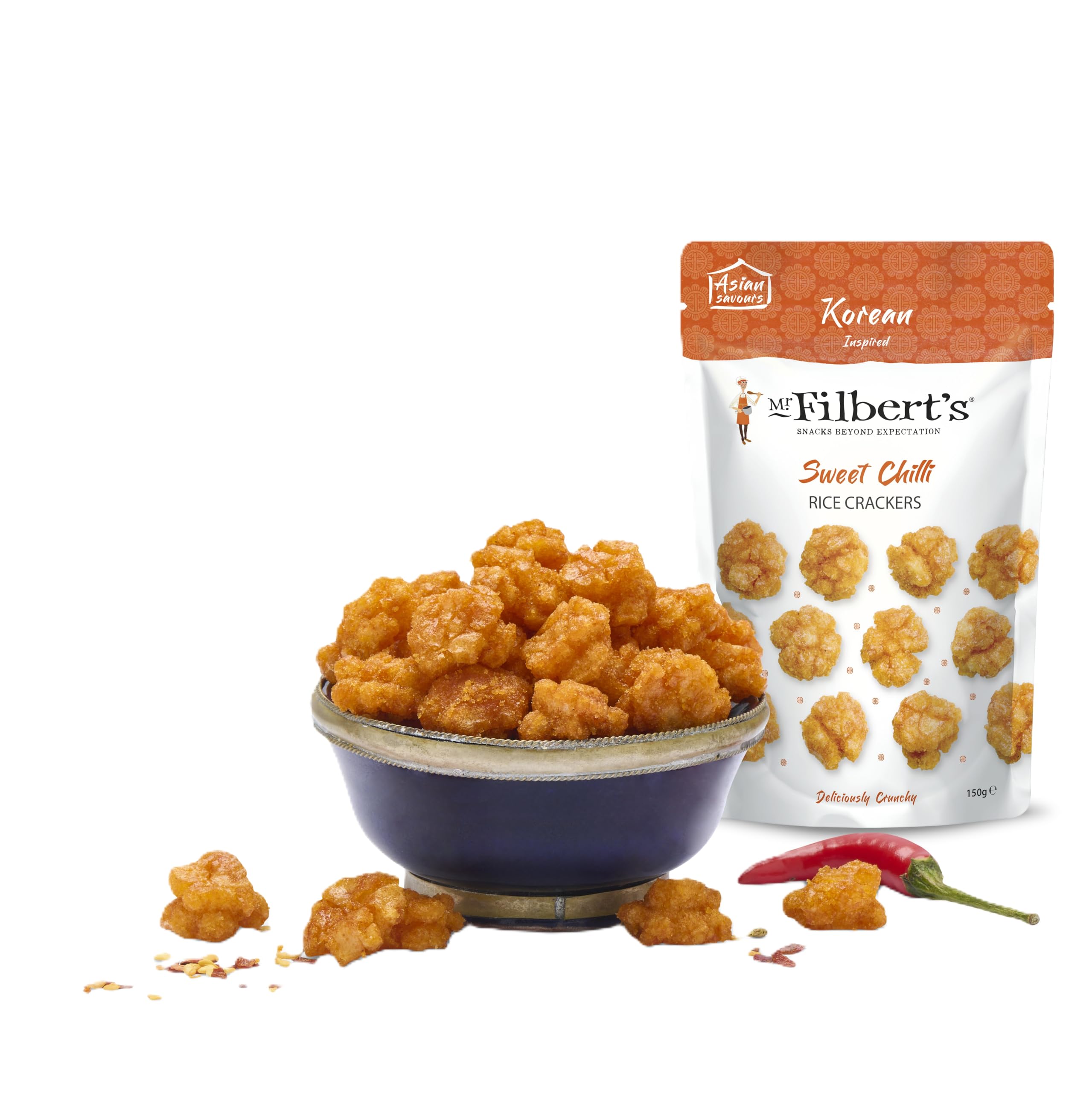 Mr Filbert's Sweet Chilli Rice Crackers - Pack of 6 x 100g | Palm Oil Free Snack