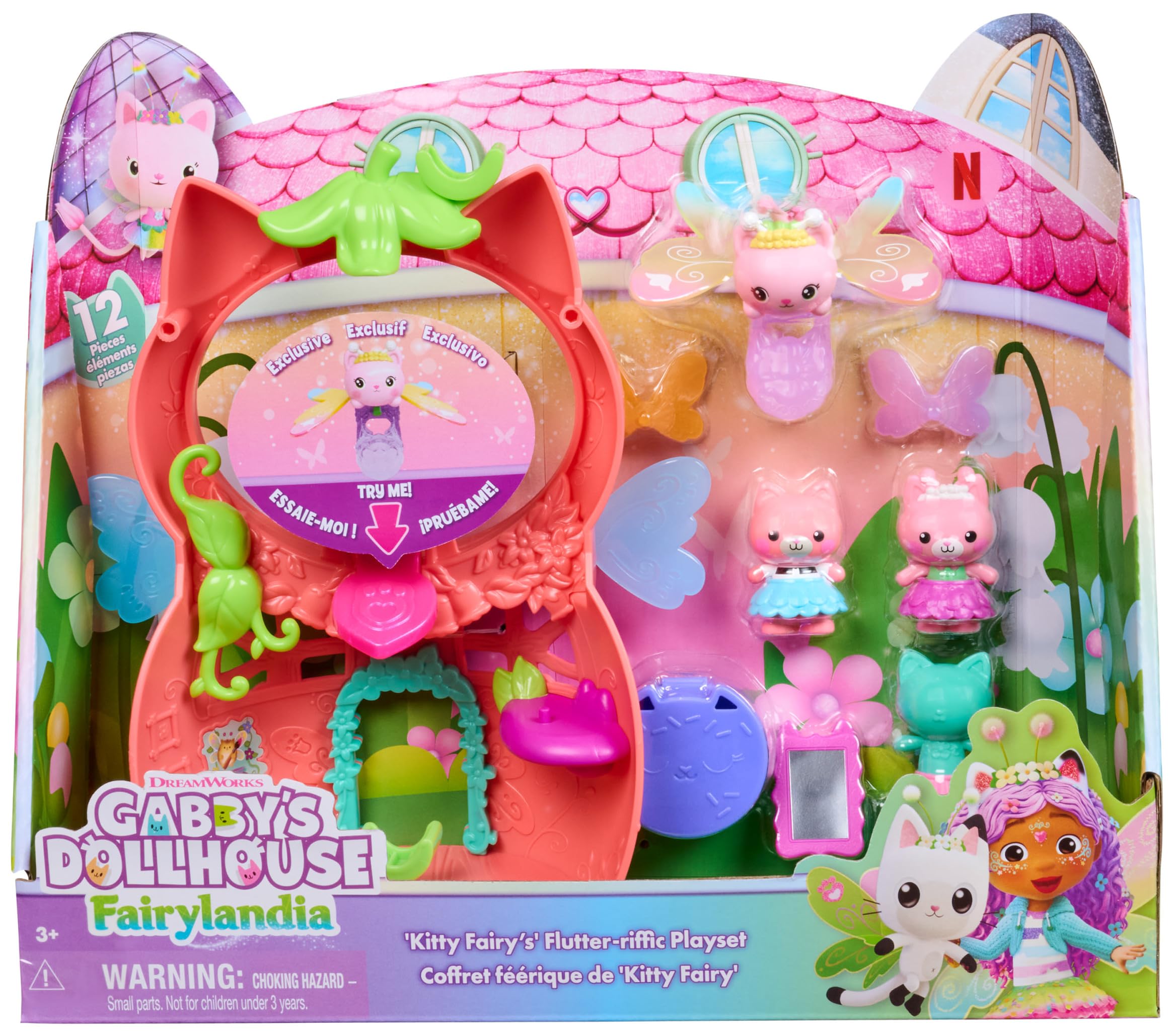 DREAMWORKS GABBY'S DOLLHOUSE Kitty Fairy’s Flutter-riffic Playset with 12 Pieces | Ages 3-6