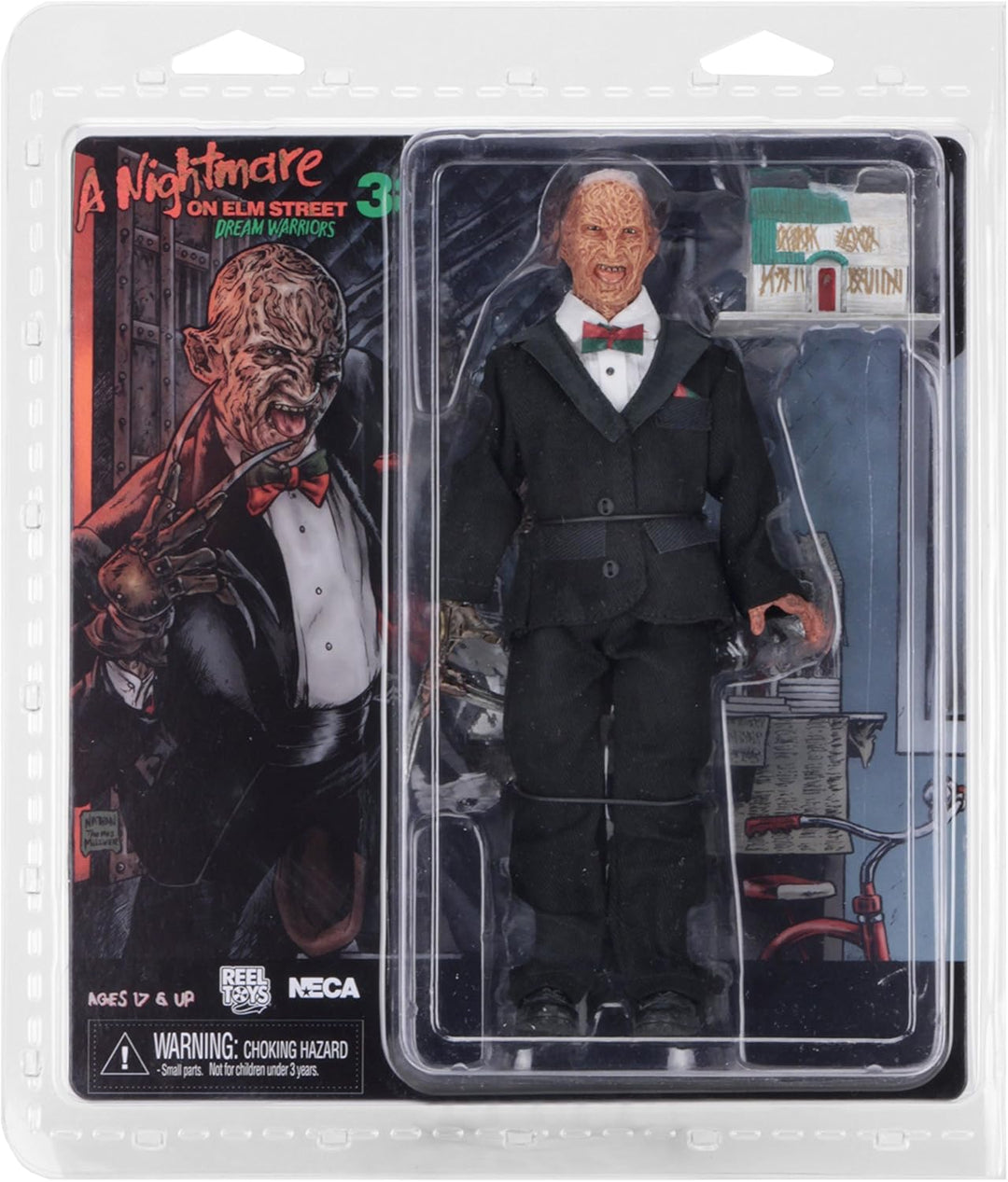 Nightmare On Elm Street Freddy Krueger Tuxedo Action Figure - 8" Poseable Collectible with Light-Up Elm Street House, Ages 17+