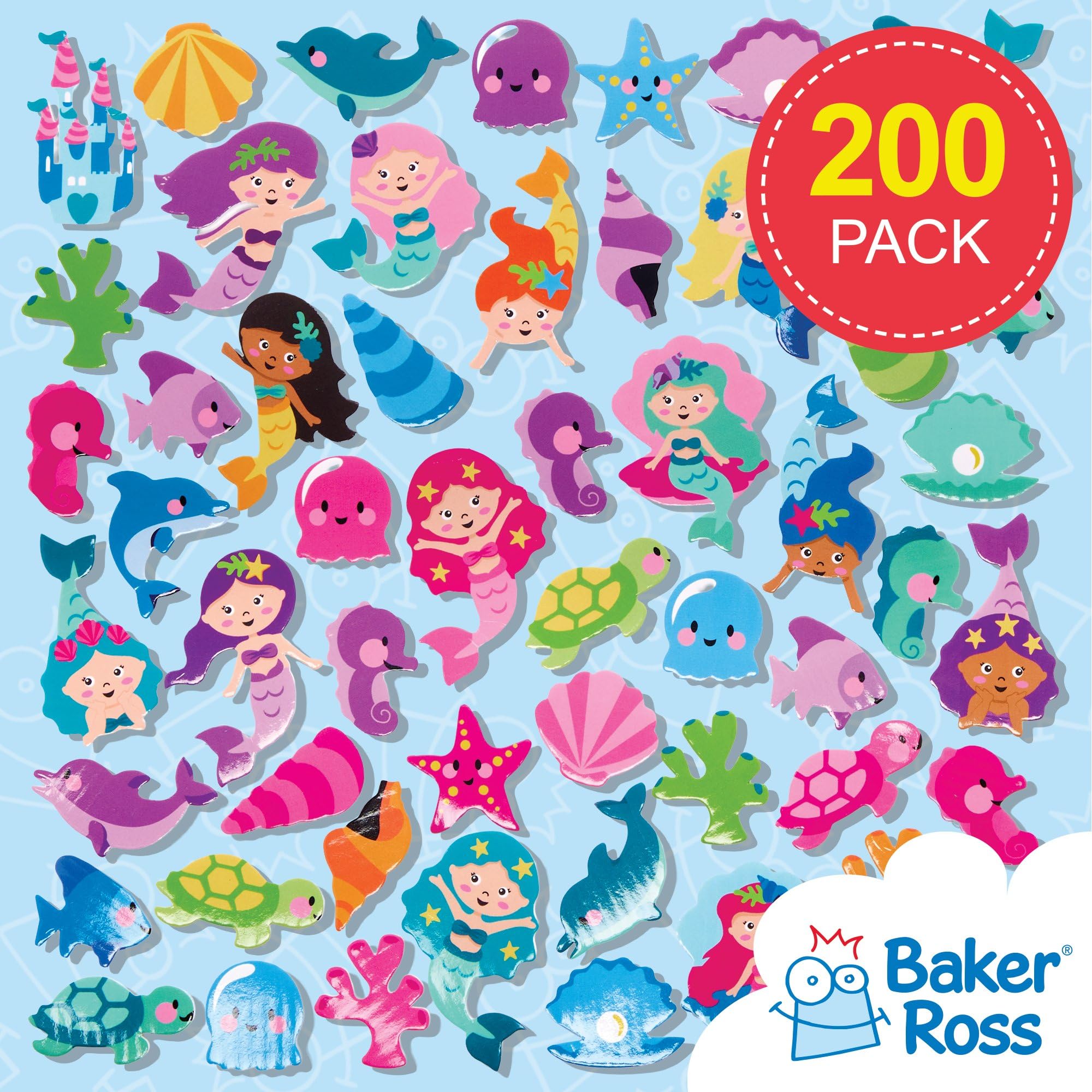 Baker Ross Mermaid Foam Stickers - Pack of 200 | 50 Assorted Styles | 25mm-40mm
