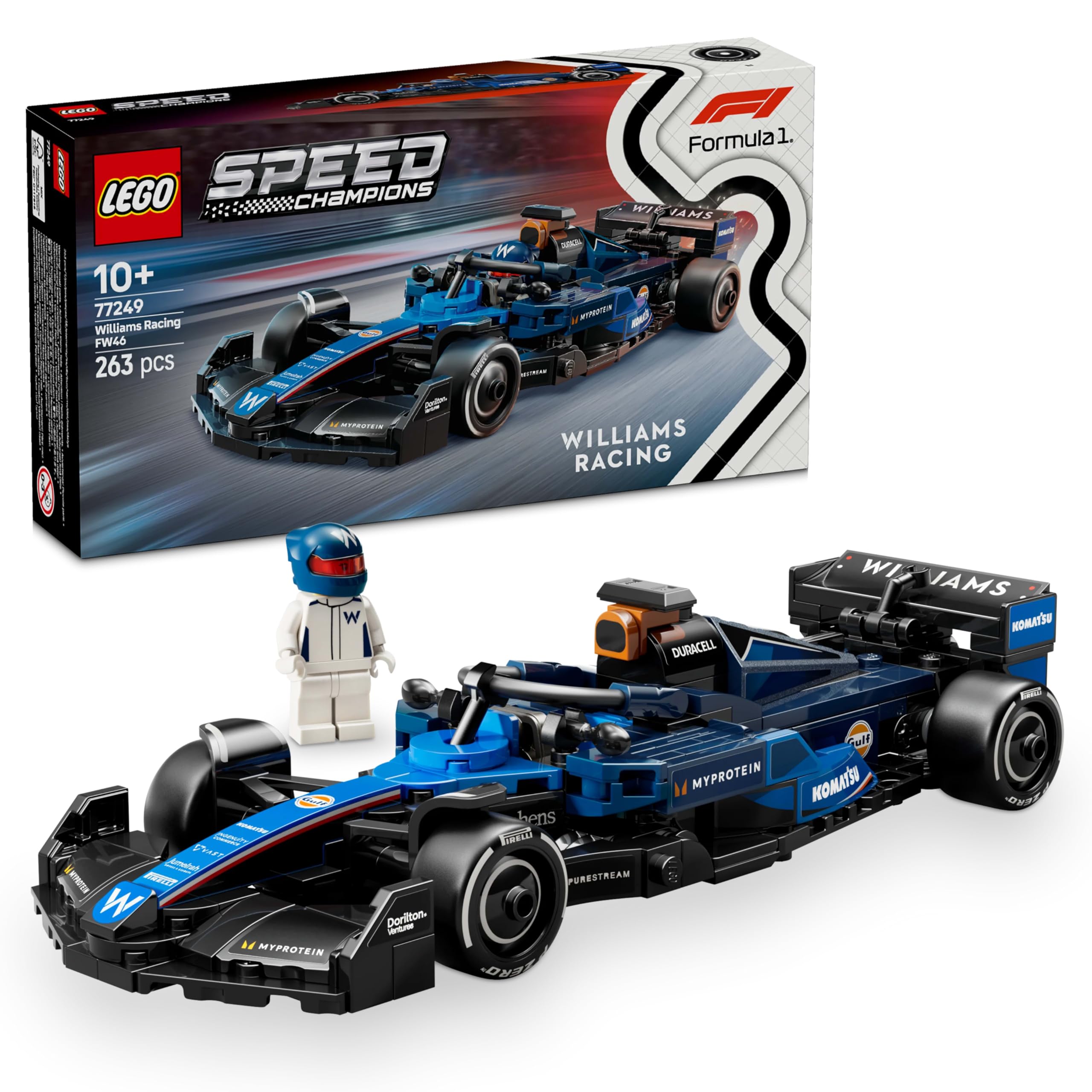 LEGO Speed Champions Williams Racing FW46 F1 Race Car Toy with Driver Minifigure - Building Set for 10+
