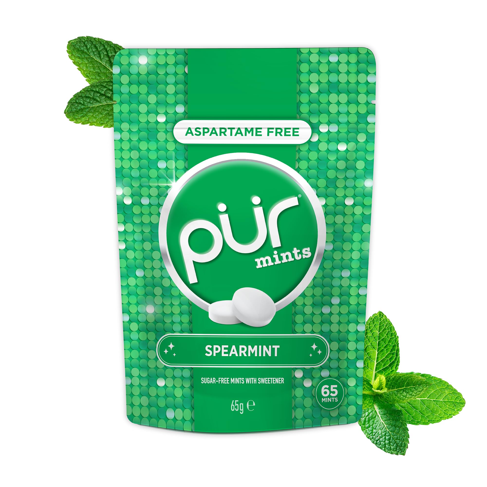 PUR Mints Spearmint - Sugar Free, Aspartame Free, Xylitol Sweetened | 65 Count
