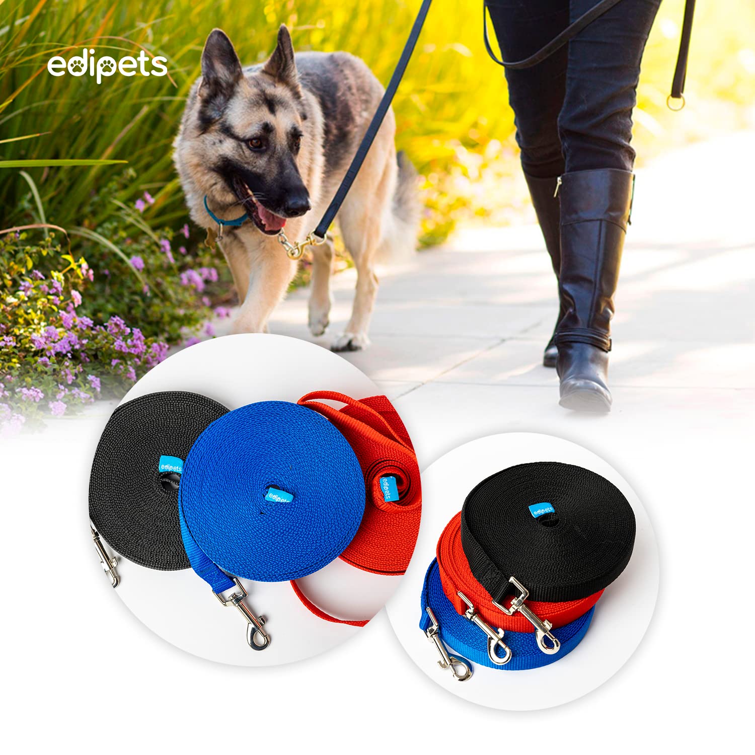 Edipets Durable Nylon Training Lead for Dogs | Stainless Steel Clip | 3m Length | Padded Handle 6