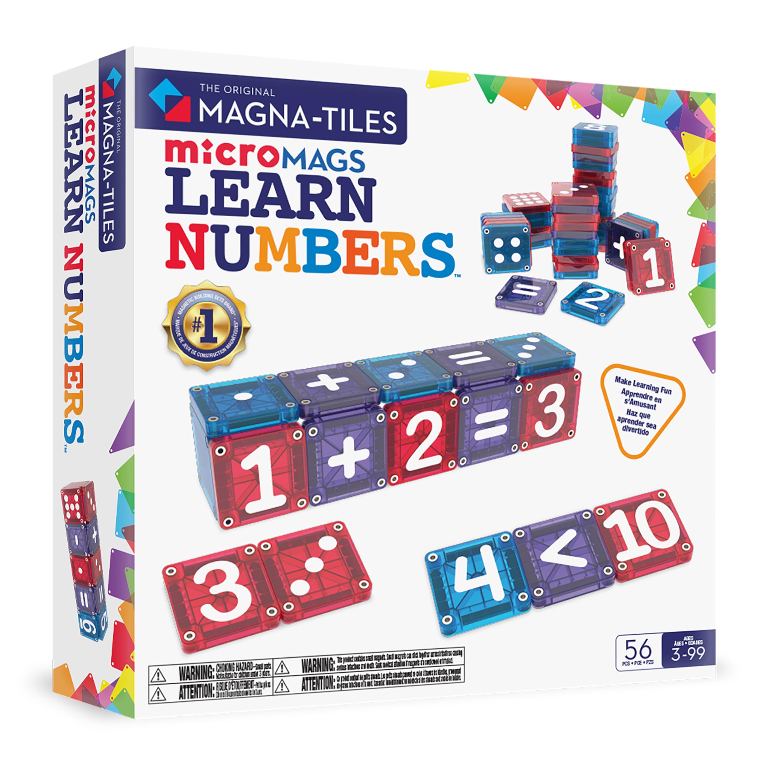 Magna-Tiles microMAGS Learn Numbers 56-Piece Magnetic Building Set | Ages 3+ | Unisex Children 1