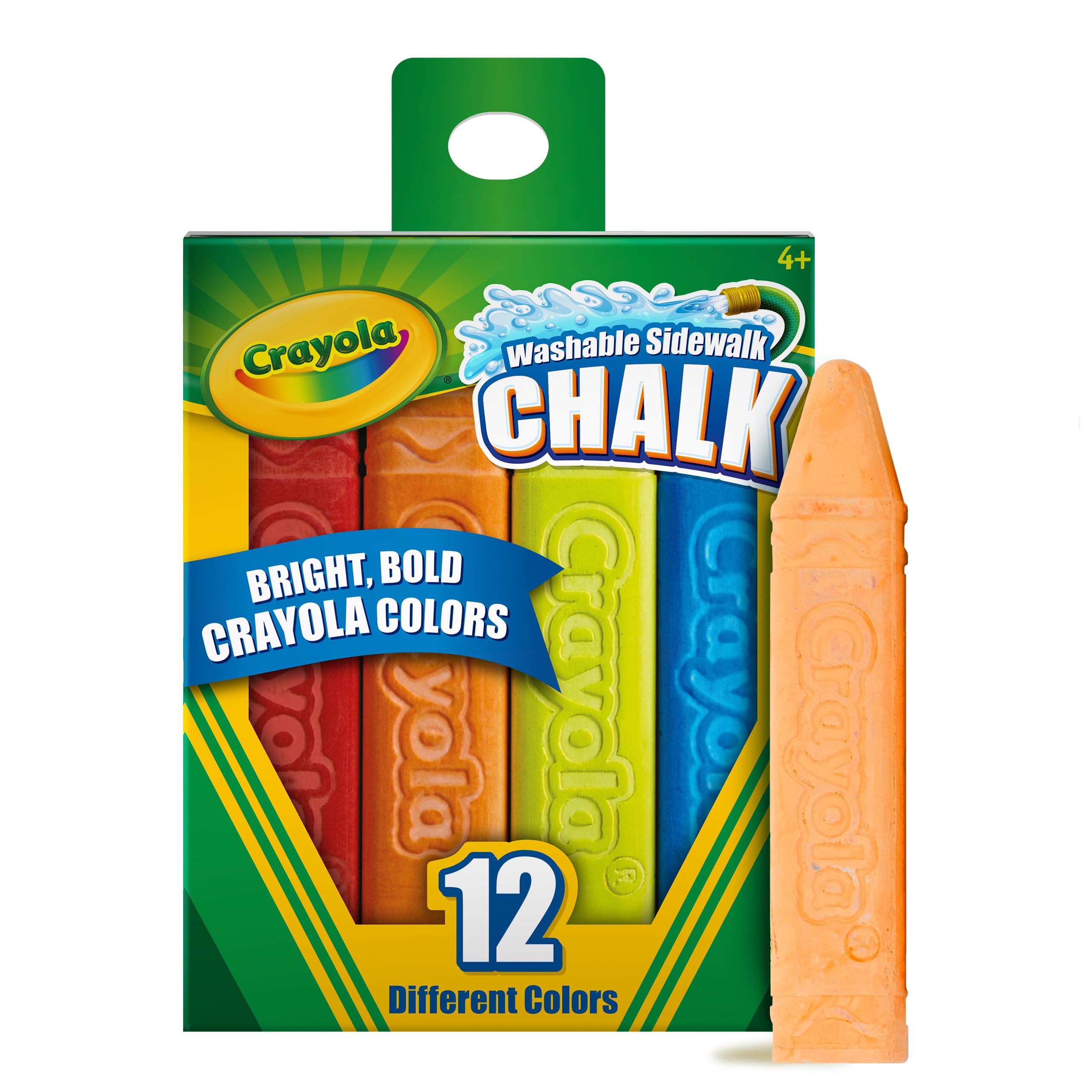 CRAYOLA Outdoor Chalk - Assorted Colours - 12 Count | Anti-Roll Sticks | Washable for Pavement & Patio | Ages 4+ 1