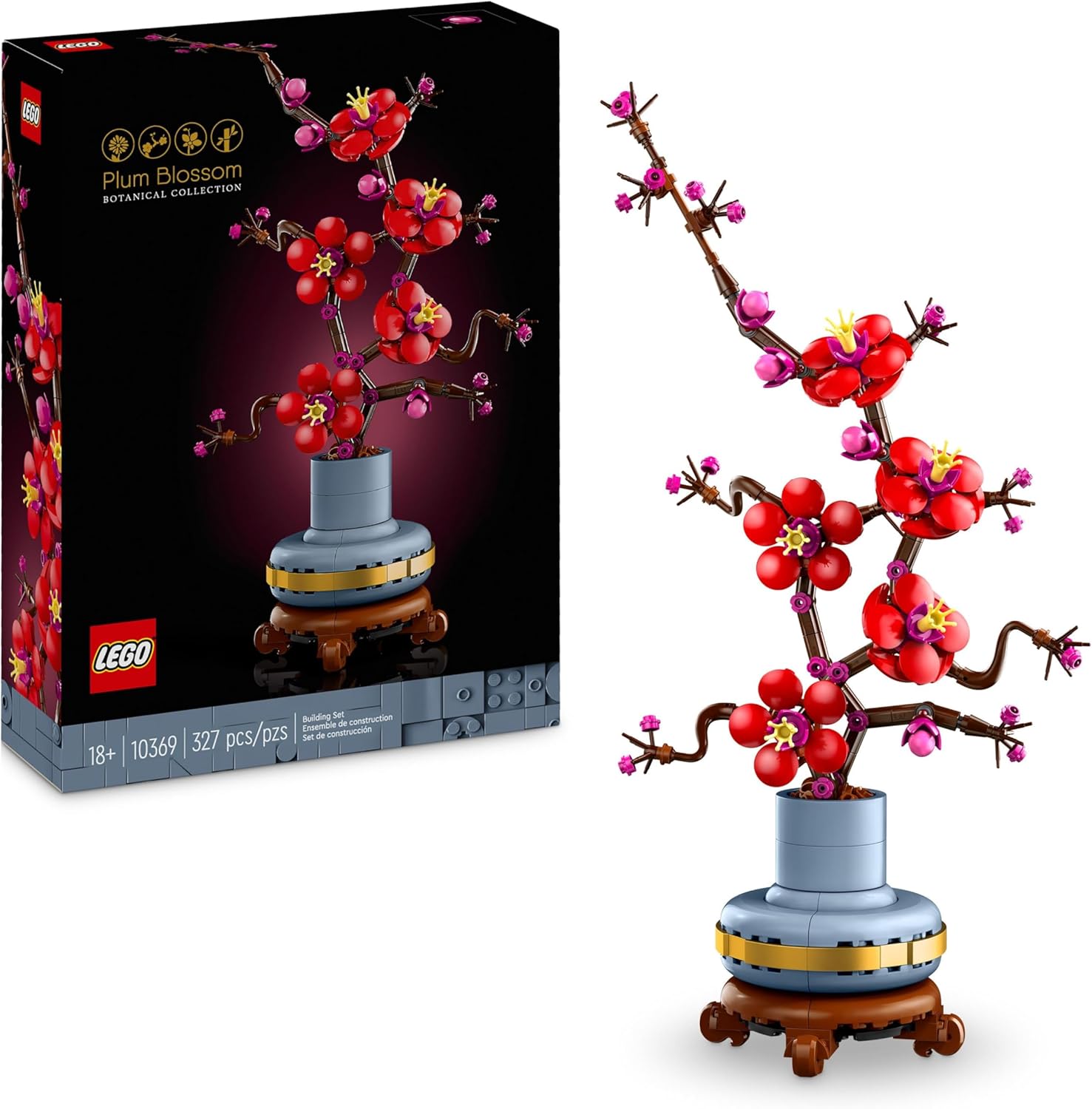 LEGO Icons Plum Blossom Flower Building Set - 327-Piece Adult Model Kit for Relaxing Build