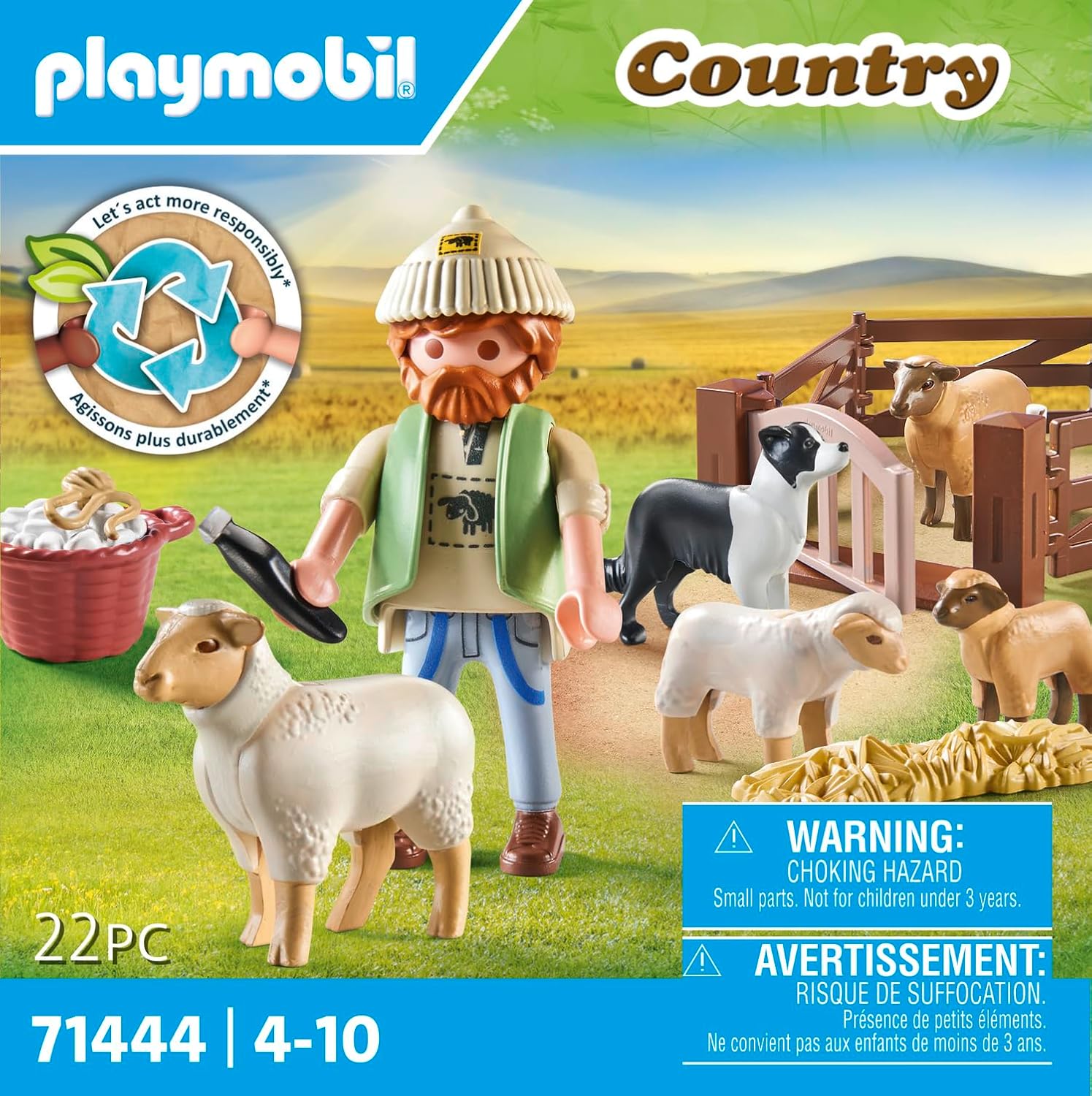 Playmobil 71444 Country: Young Shepherd with Flock of Sheep and Border Collie - Farm Playset for Kids 4+ 6