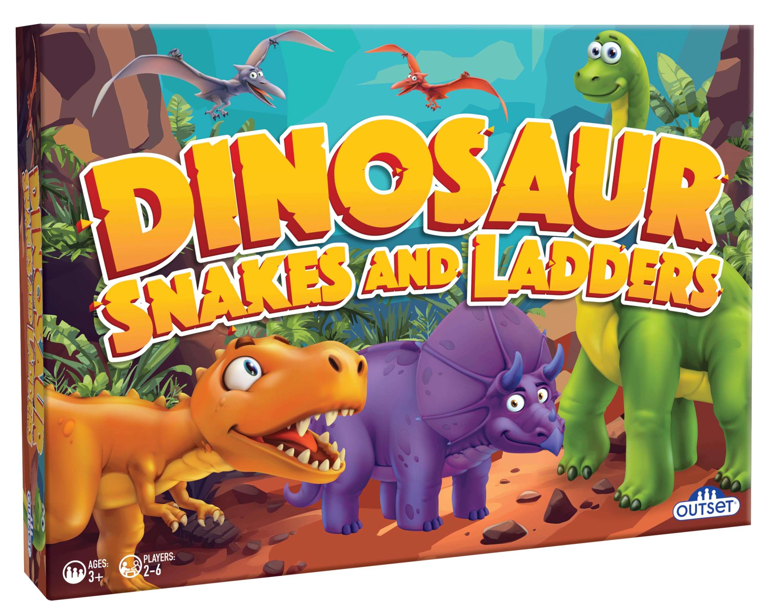 Outset Media Dinosaur Snakes & Ladders Board Game | Ages 3+ | 2-6 Players | No Reading Required